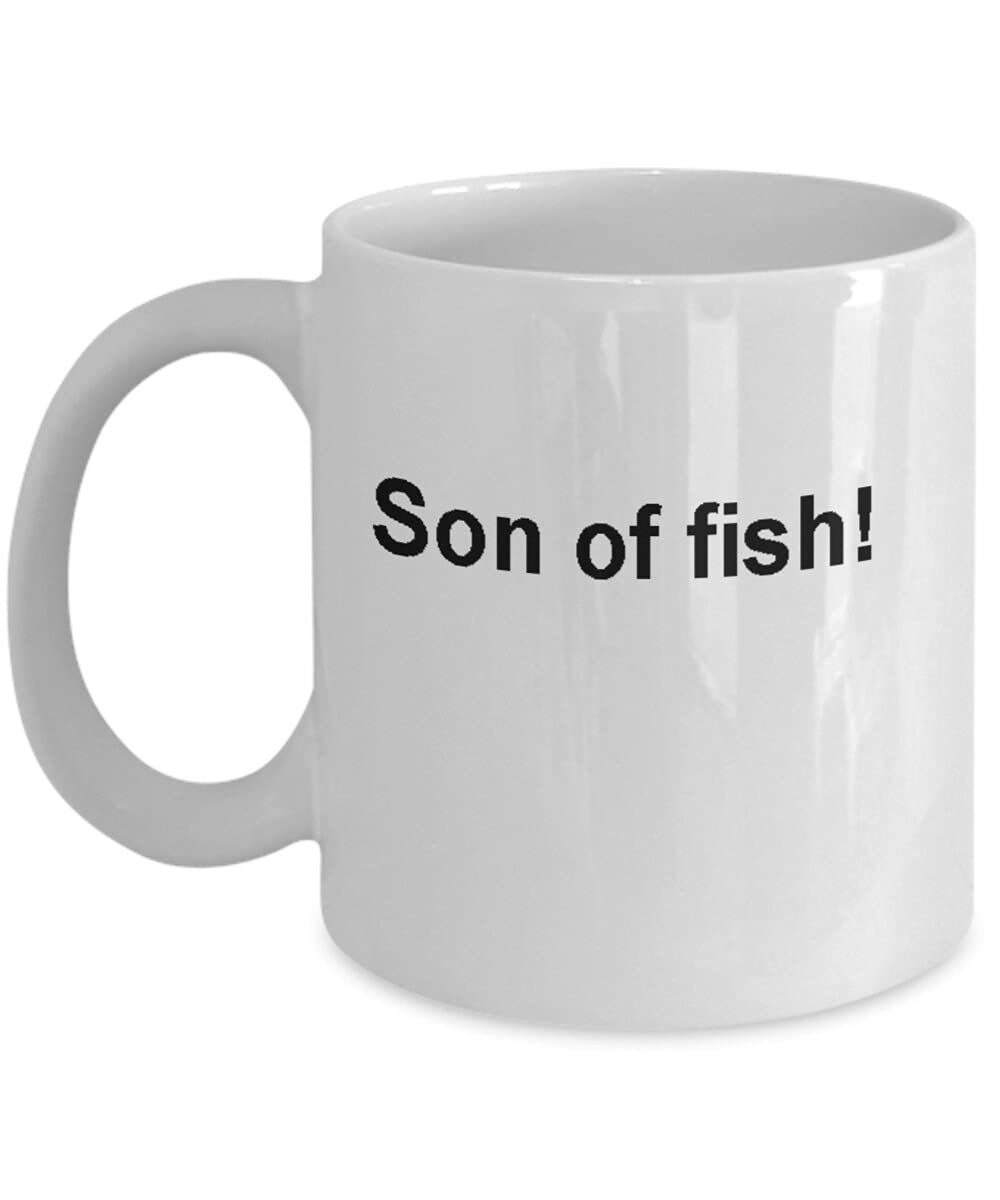 Funny Fishing Coffee Mug - Son of Fish Design - Porcelain Ceramic Cup for Office Tea & Coffee - Best Christmas Gift for Anglers & Fishermen - Perfect for Home, Office & Outdoor Camping