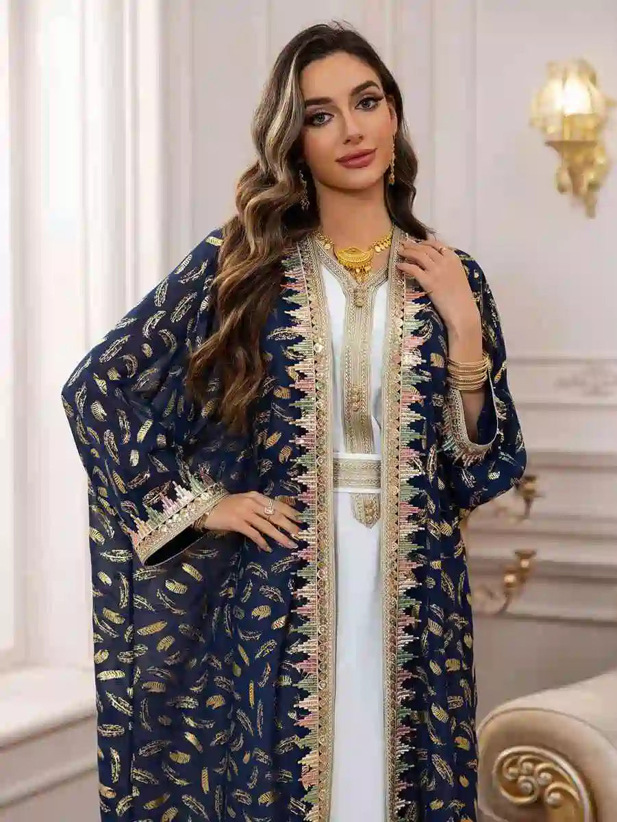 Elegant 2-Piece Eid Outfit - Bronzing Chiffon Caftan Kaftan Dress with Inner Sleeveless Dress #25454 for Women's Special Occasions, Parties & Festive Celebrations