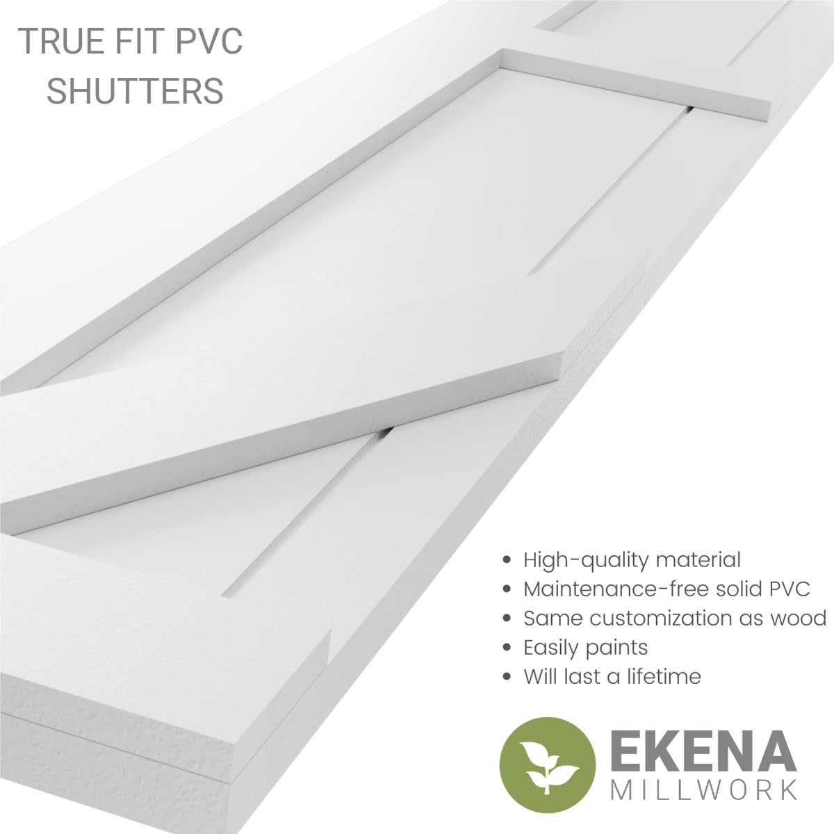 Ekena Millwork TFP102FH18X025NT True Fit PVC Farmhouse Shutters - 18x25 Inch Two Panel Fixed Mount with Z-Bar (Pair, Hardware Not Included) | Natural Twine Finish for Window Decor & Home Exterior