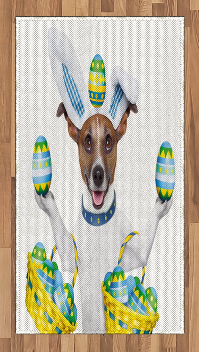 Funny Jack Russell Dog Easter Area Rug - Dog Cook Balancing Eggs Design, Non-Slip Flat Woven Accent Rug for Living Room, Bedroom, Dining Room - 2'6