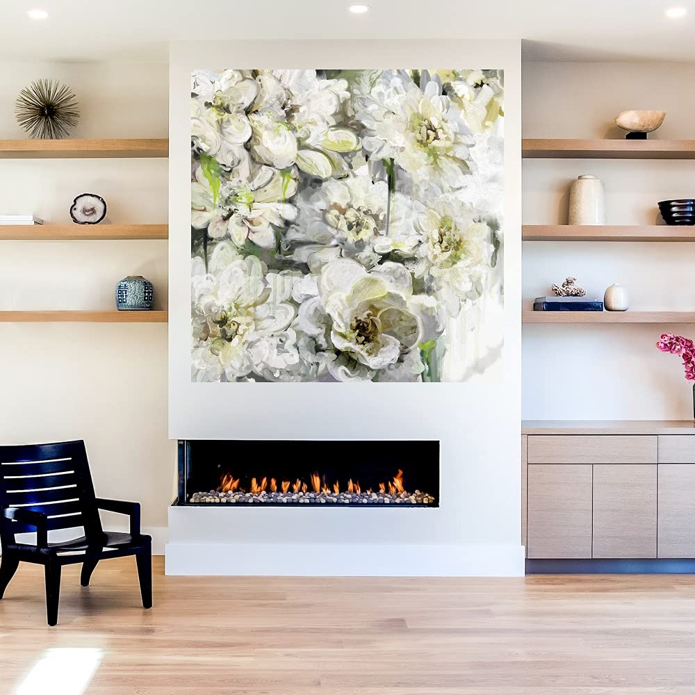 Greenhouse Blooms Fine Art Canvas Wall Decor - 32x32 Inch Hand Painted Floral Painting for Living Room, Bedroom, Office - Ready to Hang Home & Kitchen Decor - Perfect for Farmhouse, Boho & Modern Interiors