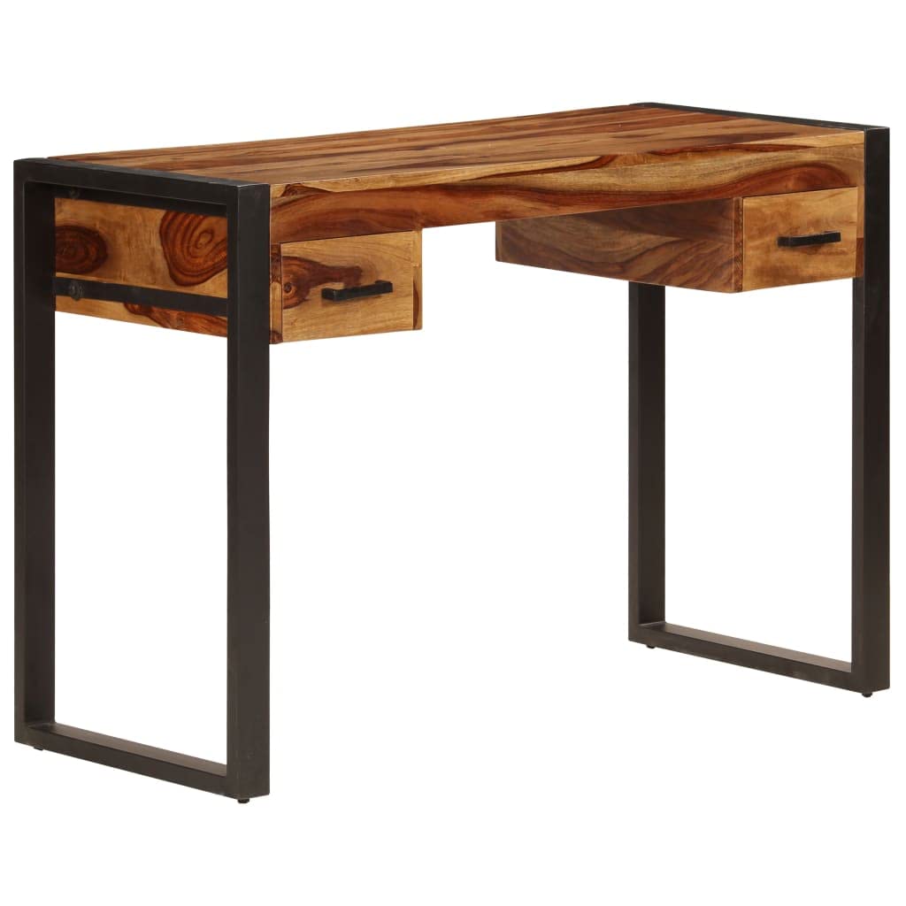Solid Sheesham Wood Computer Desk with 2 Drawers, 43.3
