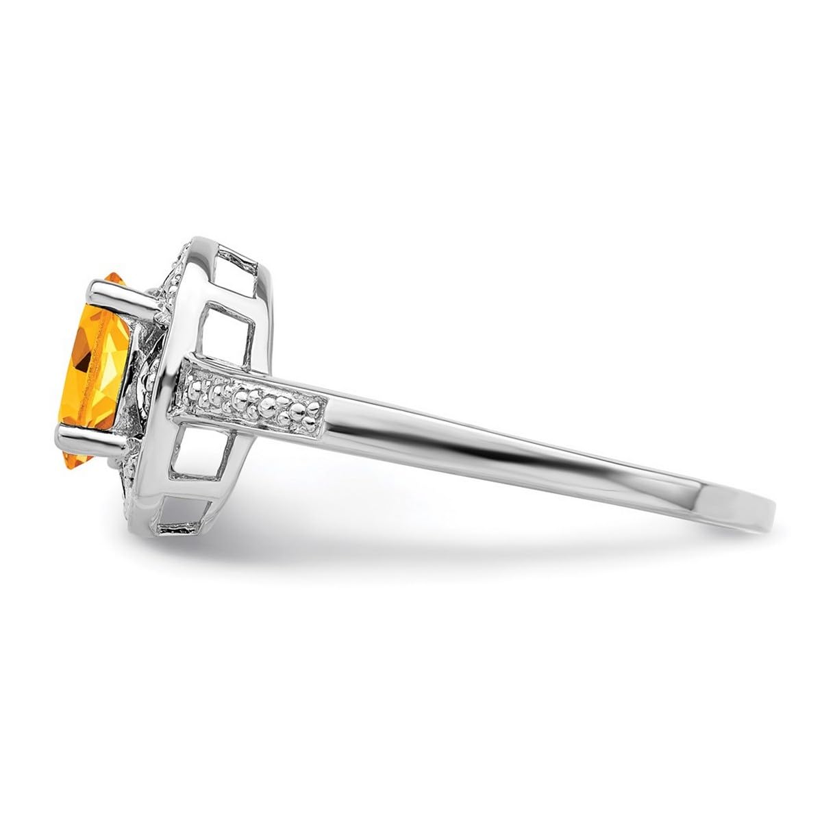 925 Sterling Silver Diamond & Citrine Ring for Women - 2mm Wide Polished Band, Elegant Gift for Anniversary, Birthday & Special Occasions