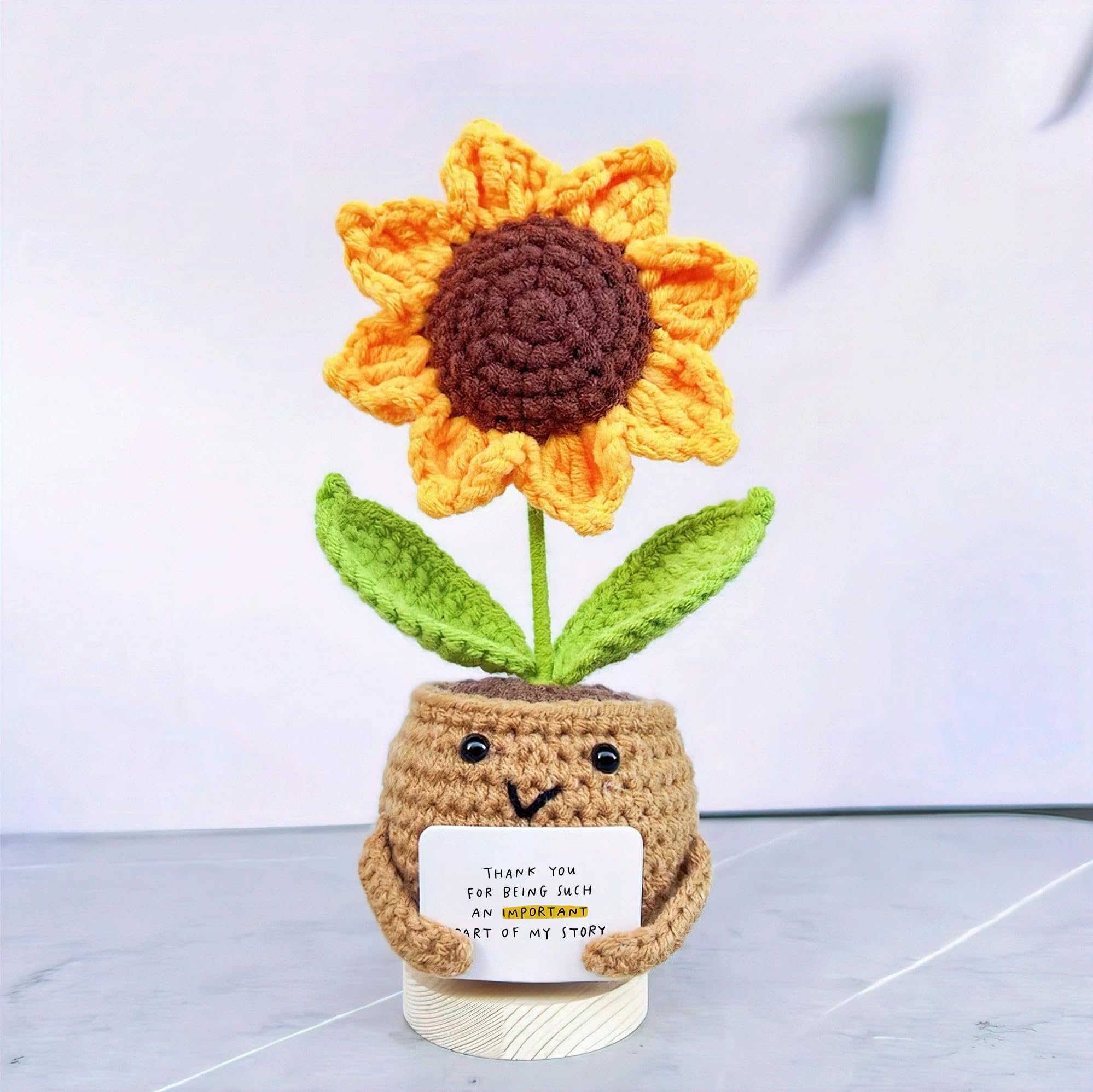 Gossby Handmade Sunflower Crochet Doll with Card - Gift for Coworker, Friend, Teacher - Perfect for Christmas & Birthdays