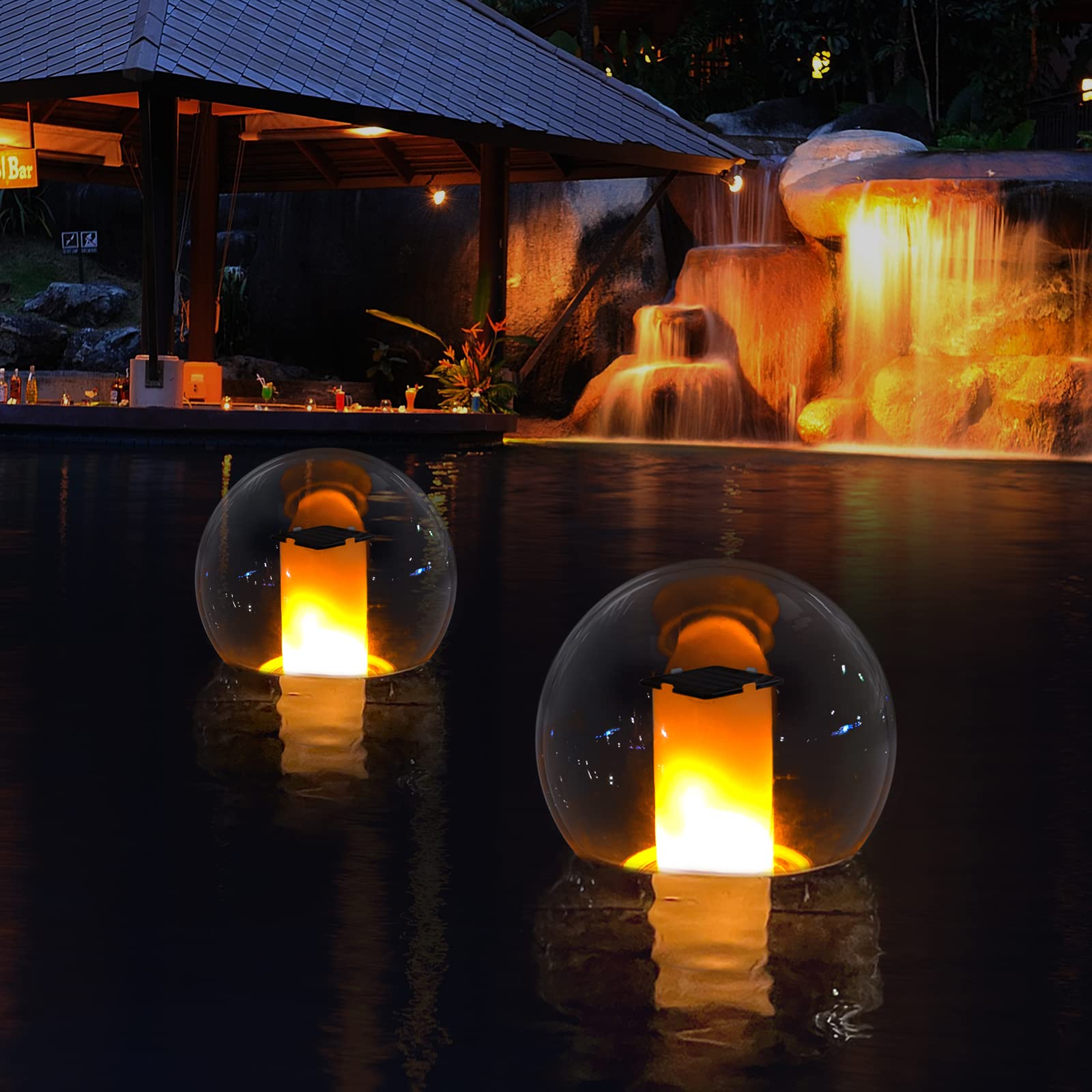 Solar Powered Floating Pool Lights - Waterproof Outdoor Solar Flame Lights for Pools, Spas, Gardens & Bedroom Night Decor - Glowing Orb for Romantic Ambiance & Party Lighting