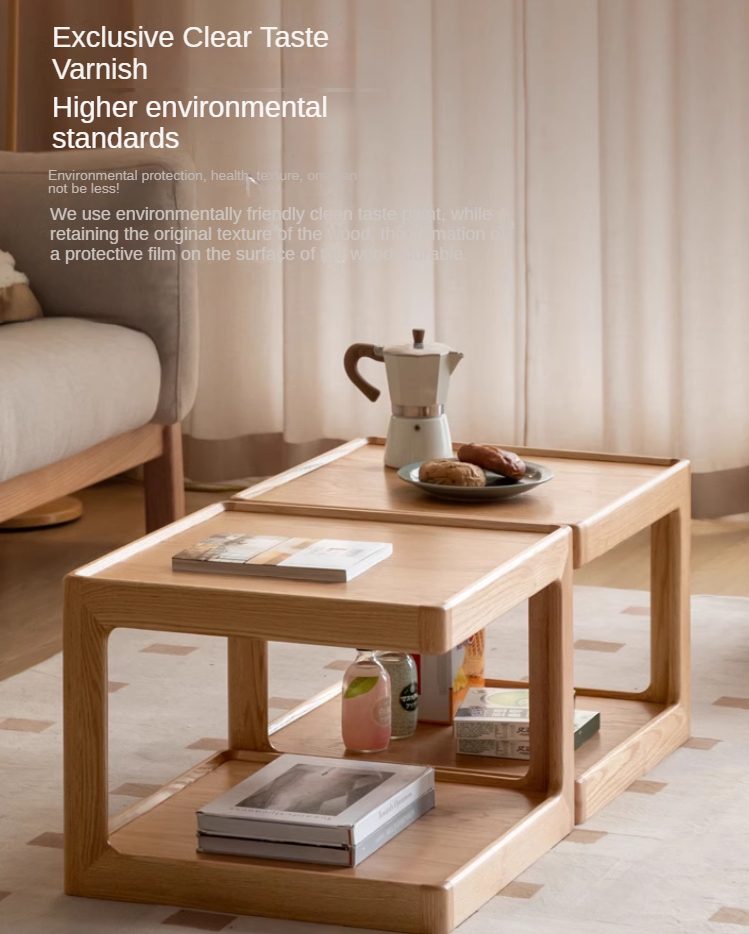Premium Oak Solid Wood Square Coffee Table - Modern Living Room Furniture for Home Decor & Relaxation