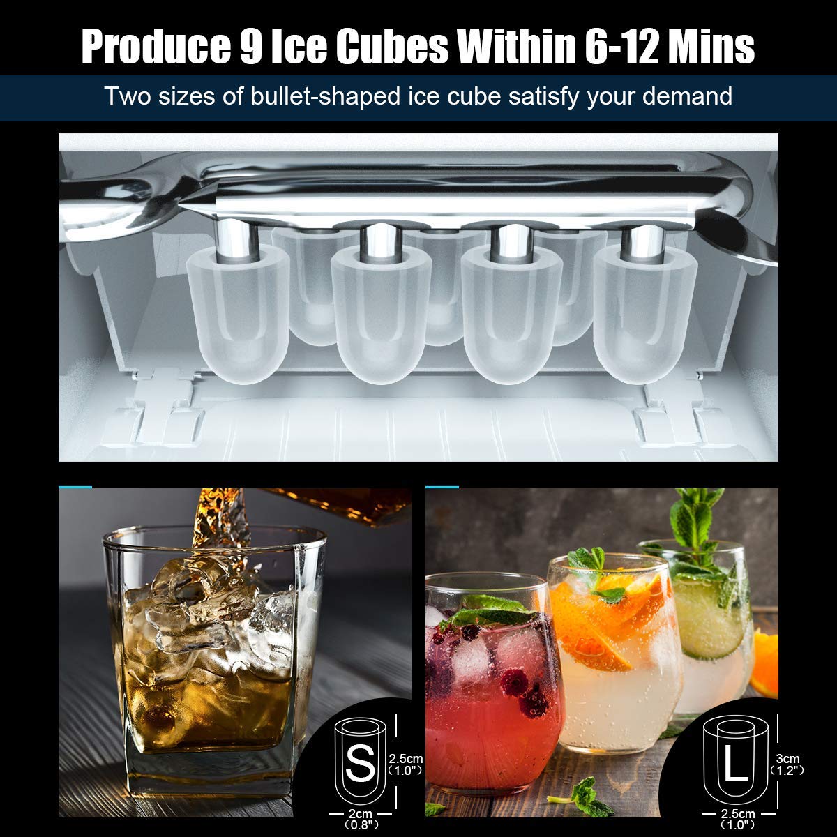 MAT Expert 2 in 1 Ice Maker with Water Dispenser - Countertop Ice Cube Machine with LED Display, Makes 9 Cubes in 6-12 Minutes, 36lbs/24H Capacity, 2L Water Tank - Ideal for Home, Office, Bar, RV, Camping & Outdoor Parties (Red)
