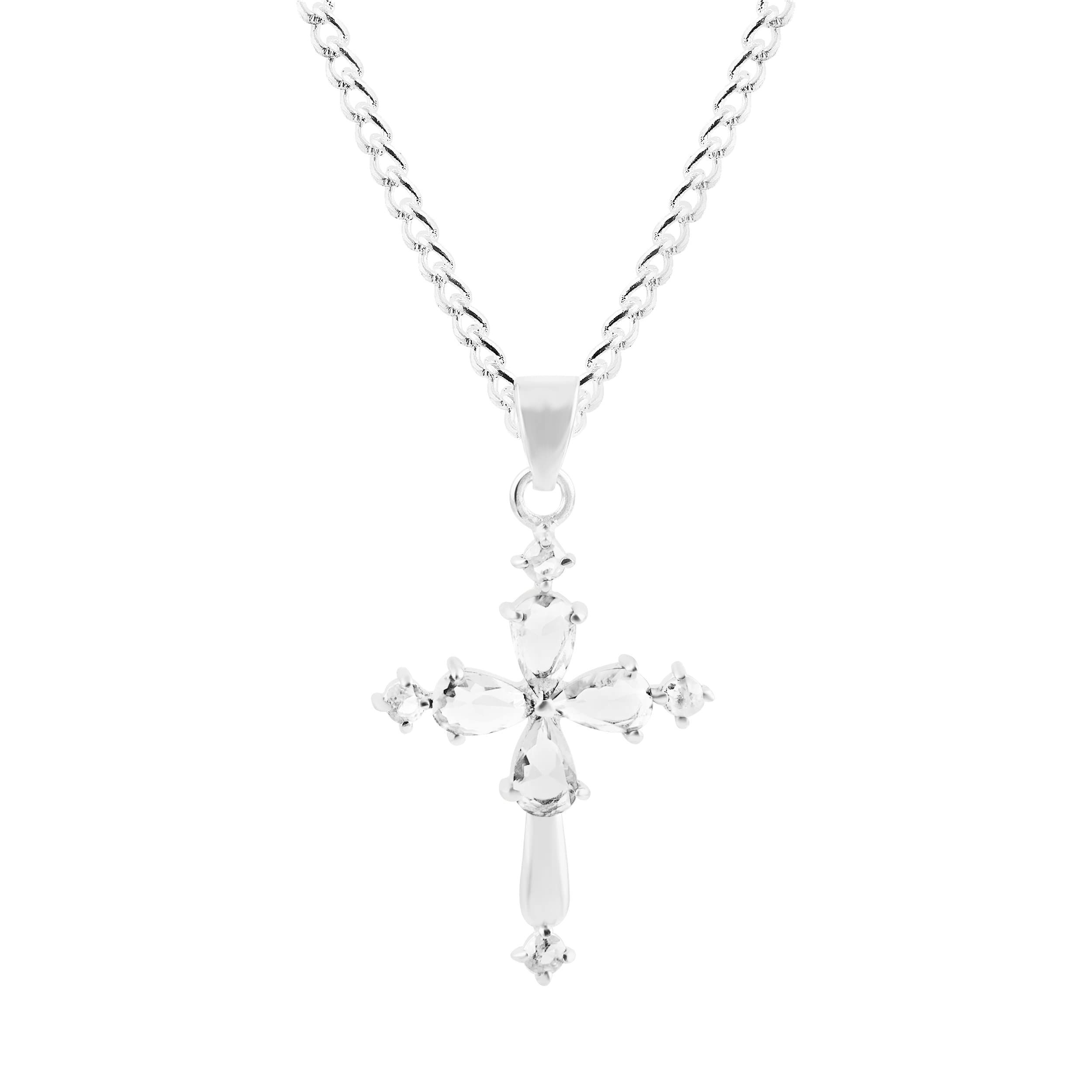 14K Solid White Gold Handmade Cross Pendant with Natural Diamond - Elegant Religious Jewelry for Women & Girls - Perfect for Gifts, Baptism, First Communion & Everyday Wear
