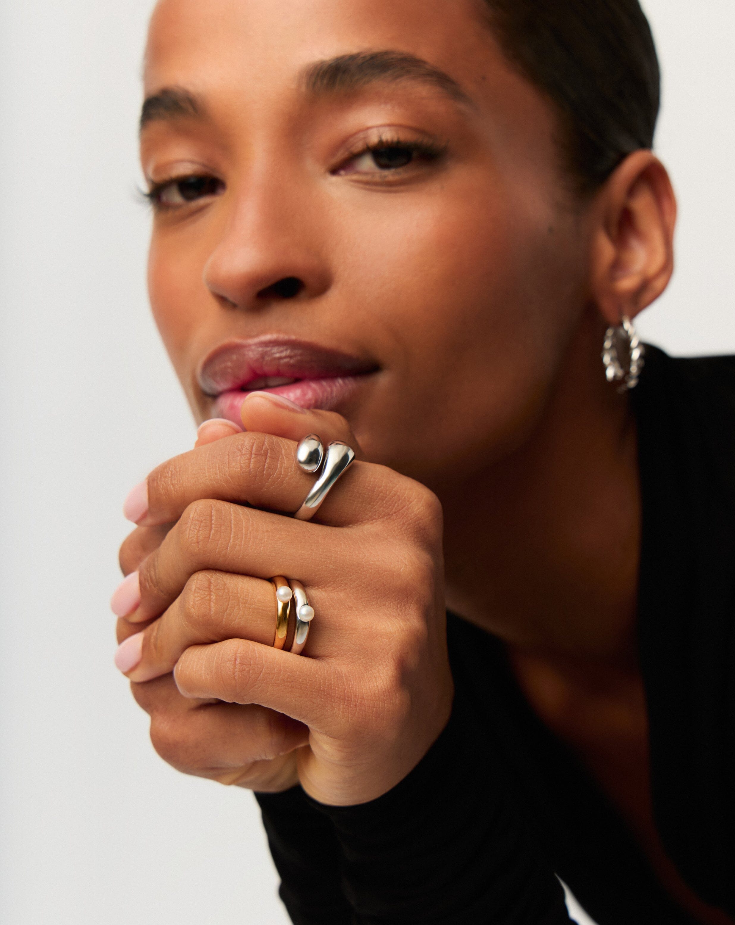 Sterling Silver Pearl Stacking Ring Set - Elegant Button Pearl Jewelry for Women | Perfect for Layering, Everyday Wear & Special Occasions