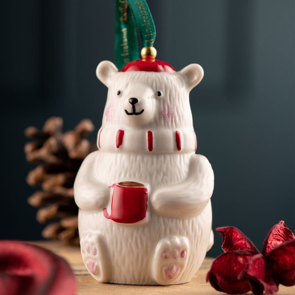 Belleek Classic Polar Bear Christmas Ornament - Handcrafted Ceramic Holiday Decoration for Tree, Gift, and Home Decor