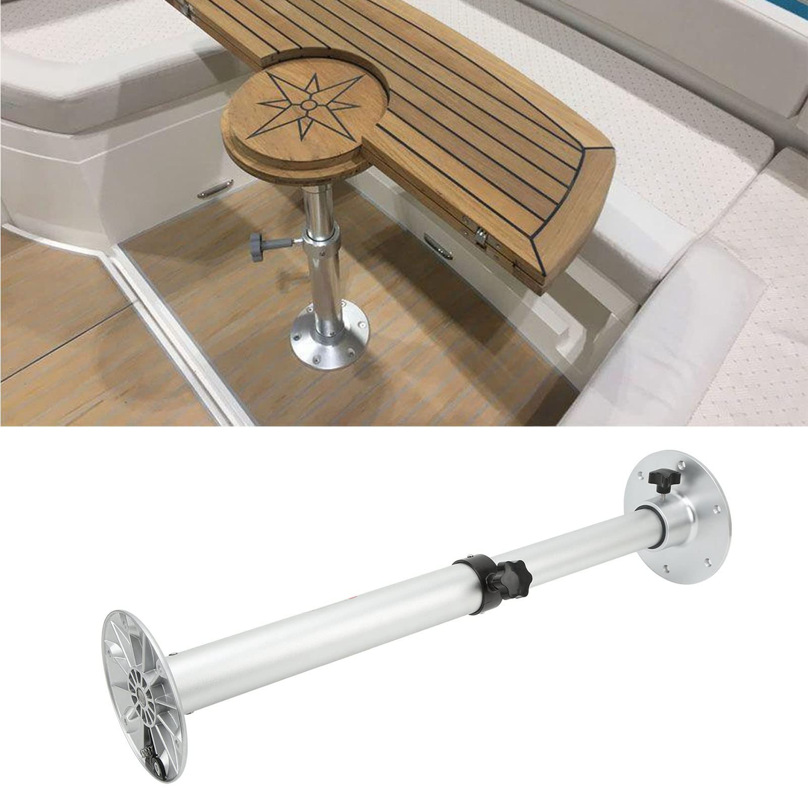 Adjustable RV Table Leg - Aluminum Alloy Height Adjustable Table Base (490MM-745MM) for Camping, Folding Pedestal Mount Stand with Sturdy Foot - Perfect for RV, Camper, and Home Office Use