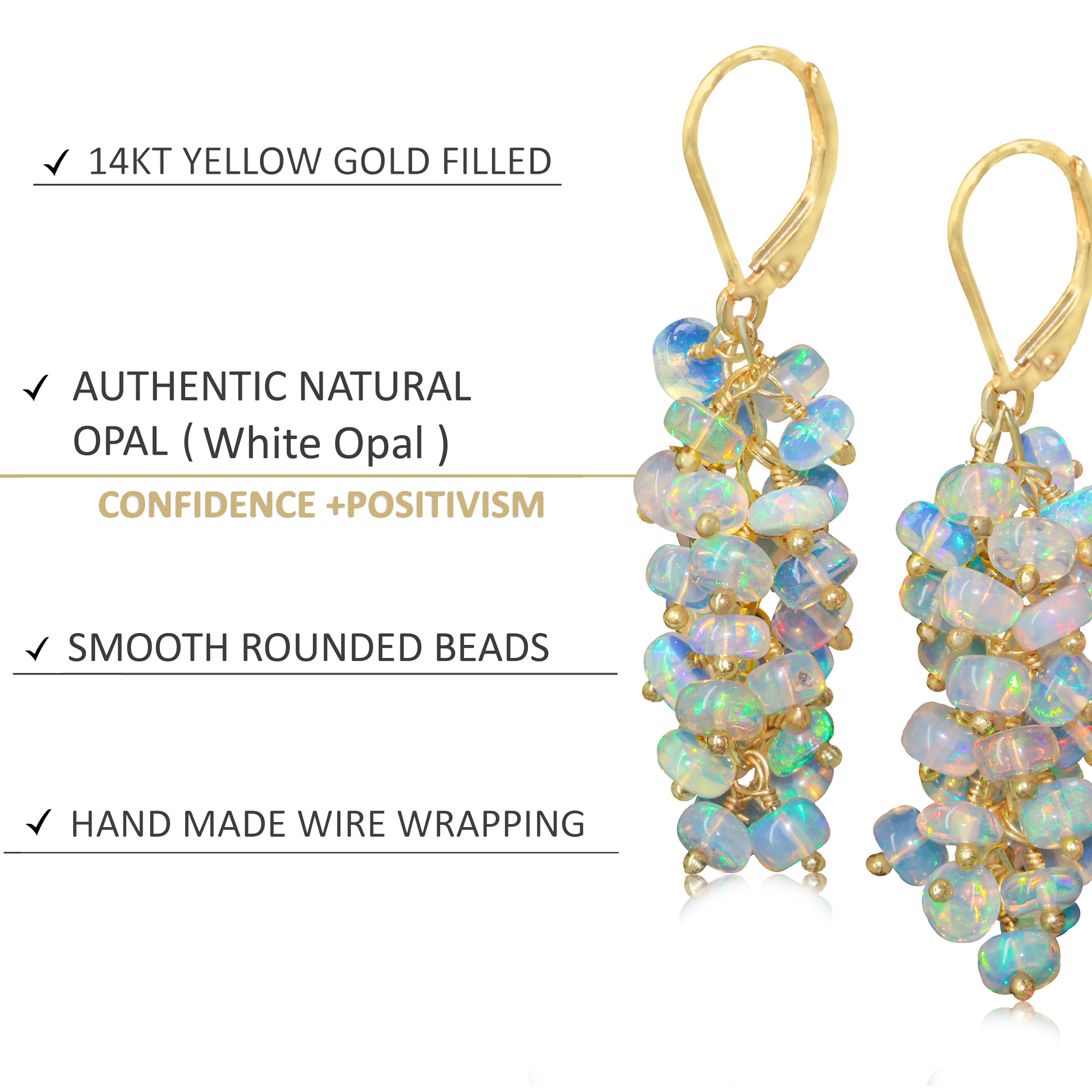 Natural White Opal Beaded Cluster Dangle Earrings for Women | Handmade Boho Chic Jewelry | Perfect for Weddings, Parties & Everyday Wear