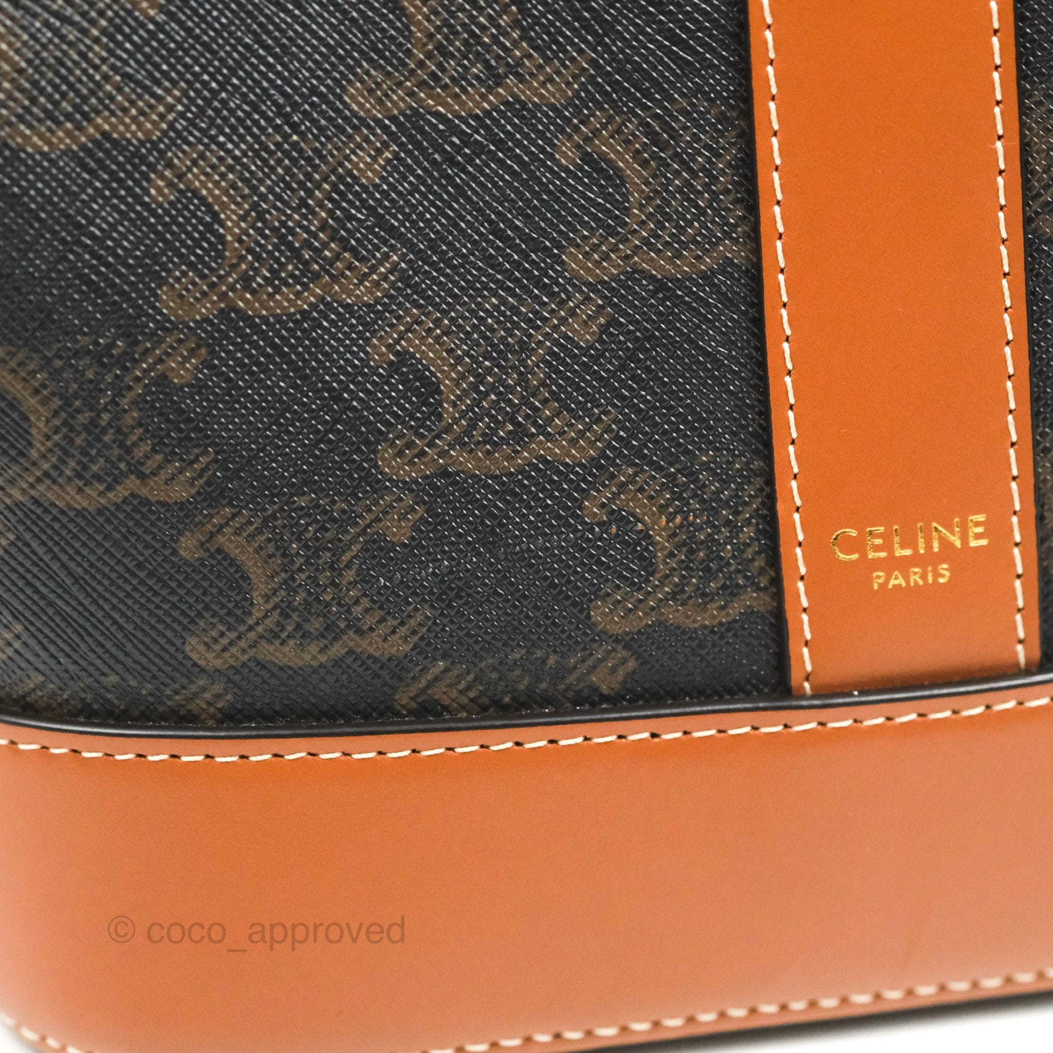 Celine Small Bucket Bag in Triomphe Canvas & Tan Calfskin Leather - Perfect for Everyday Use, Work & Travel Accessories