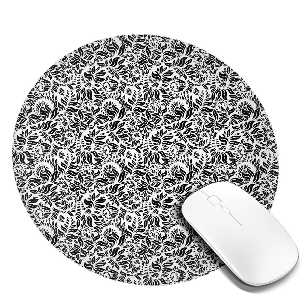 Non-Slip Round Mouse Pad with Stitched Edge - 7.9 Inch Rubber Desk Mat for Work & Gaming - Modern Floral Herbs Design - Perfect for Office, Home & Gaming Setup (1PC)