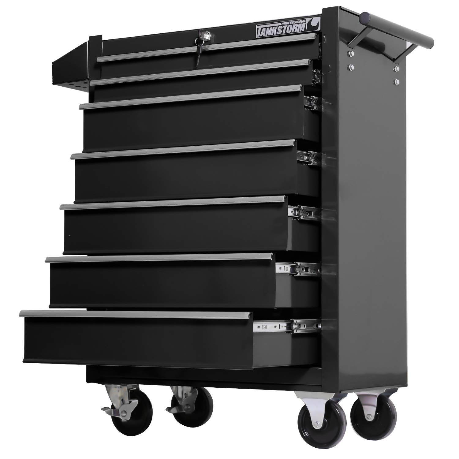 Heavy Duty 7-Drawer Steel Rolling Tool Chest Cart (TZ37-BK) - Professional Tool Storage for Garage, Workshop & Mobile Mechanics