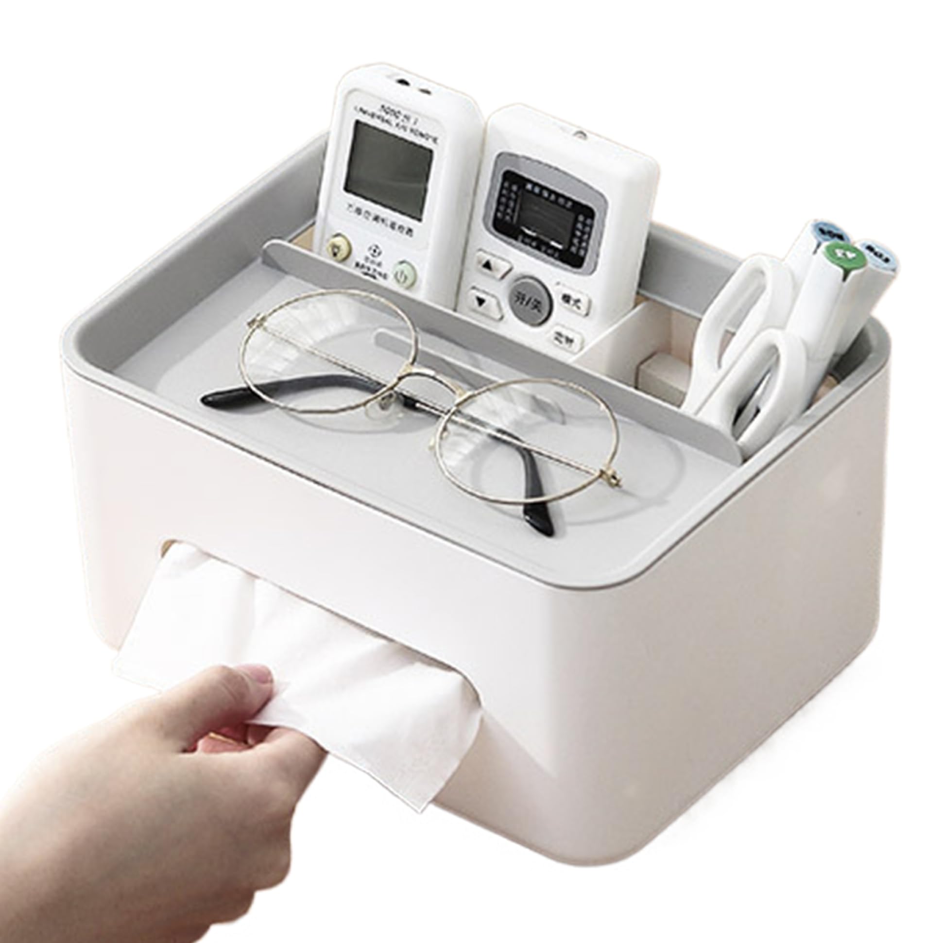 8.3x6.3x4.9 Inch Minimalist Tissue Box Holder with Remote Control & Key Organizer - Stylish Rectangle Desk Organizer for Home, Office & Living Room