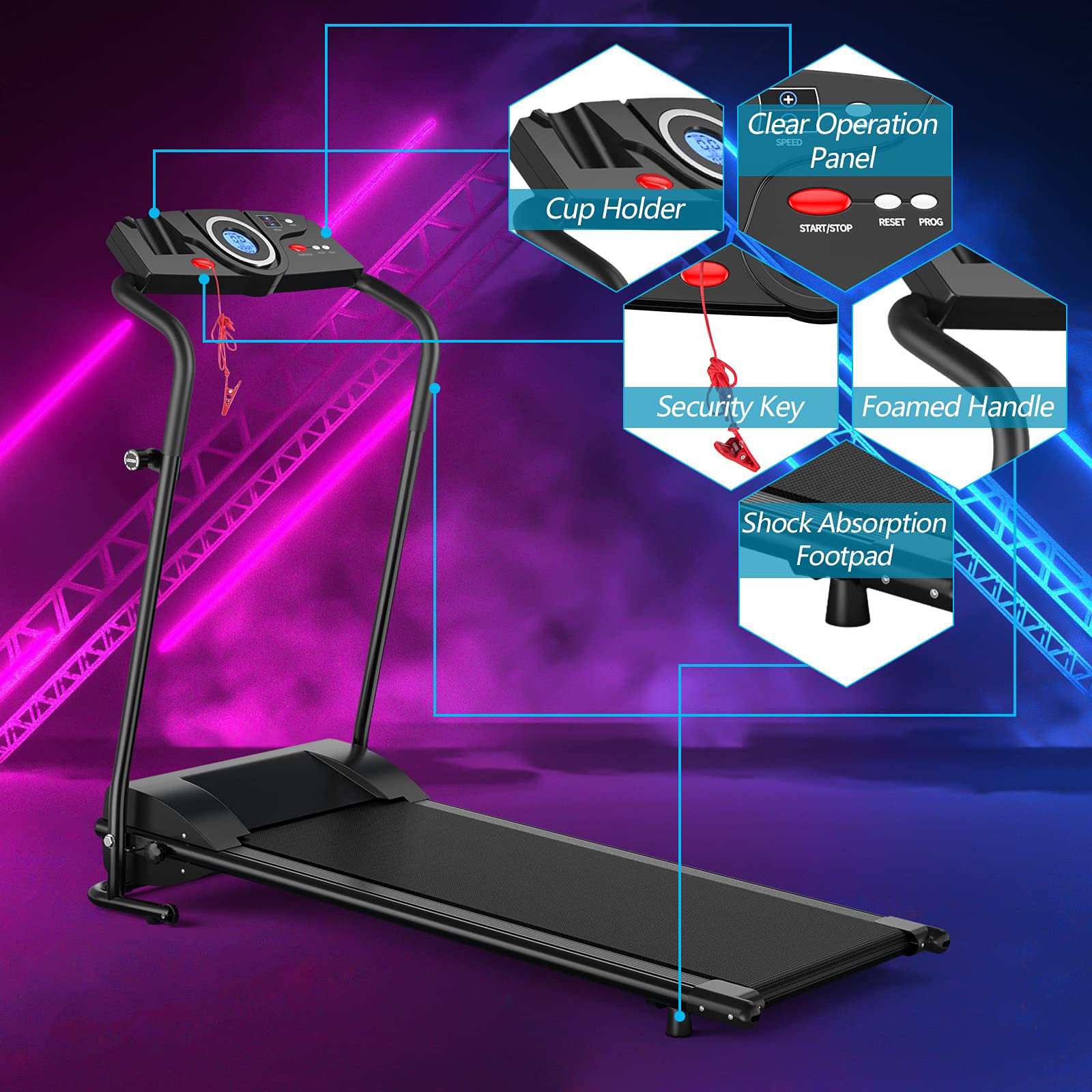 GYMAX Folding Electric Treadmill - 2.25HP Motorized Running Machine with 12 Workout Programs, LCD Display & Bluetooth Speaker | Compact Home Gym Equipment for Cardio Training | Perfect for Small Spaces, Apartments & Home Office Workouts