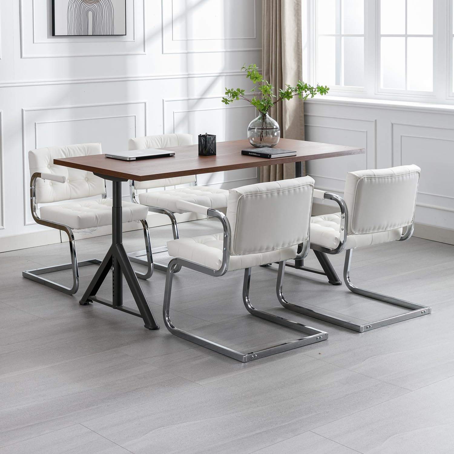 Okeysen 4-Pack Conference Room Chairs Set - Modern Leather Office Guest Chairs & Reception Chairs with Sled Base, No Wheels - Perfect for Waiting Rooms, Meeting Spaces & Corporate Offices