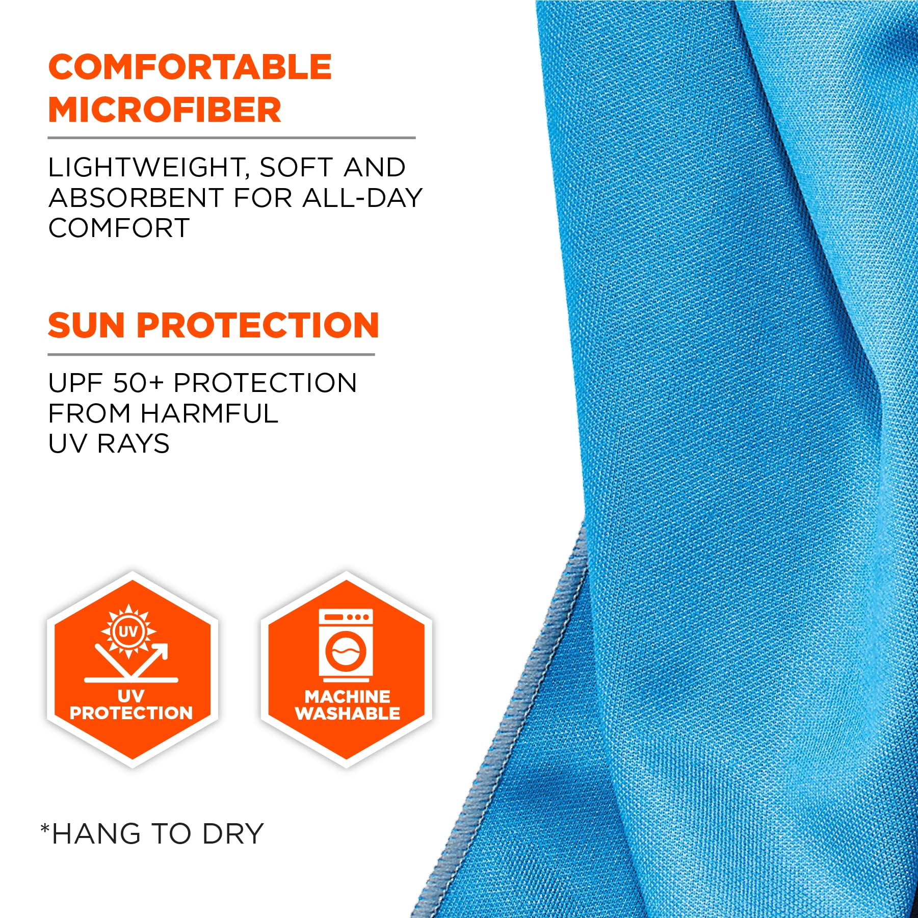 Ergodyne Chill Its 6602MF Cooling Towel - Soft Microfiber, UPF 50+ Sun Protection, 41