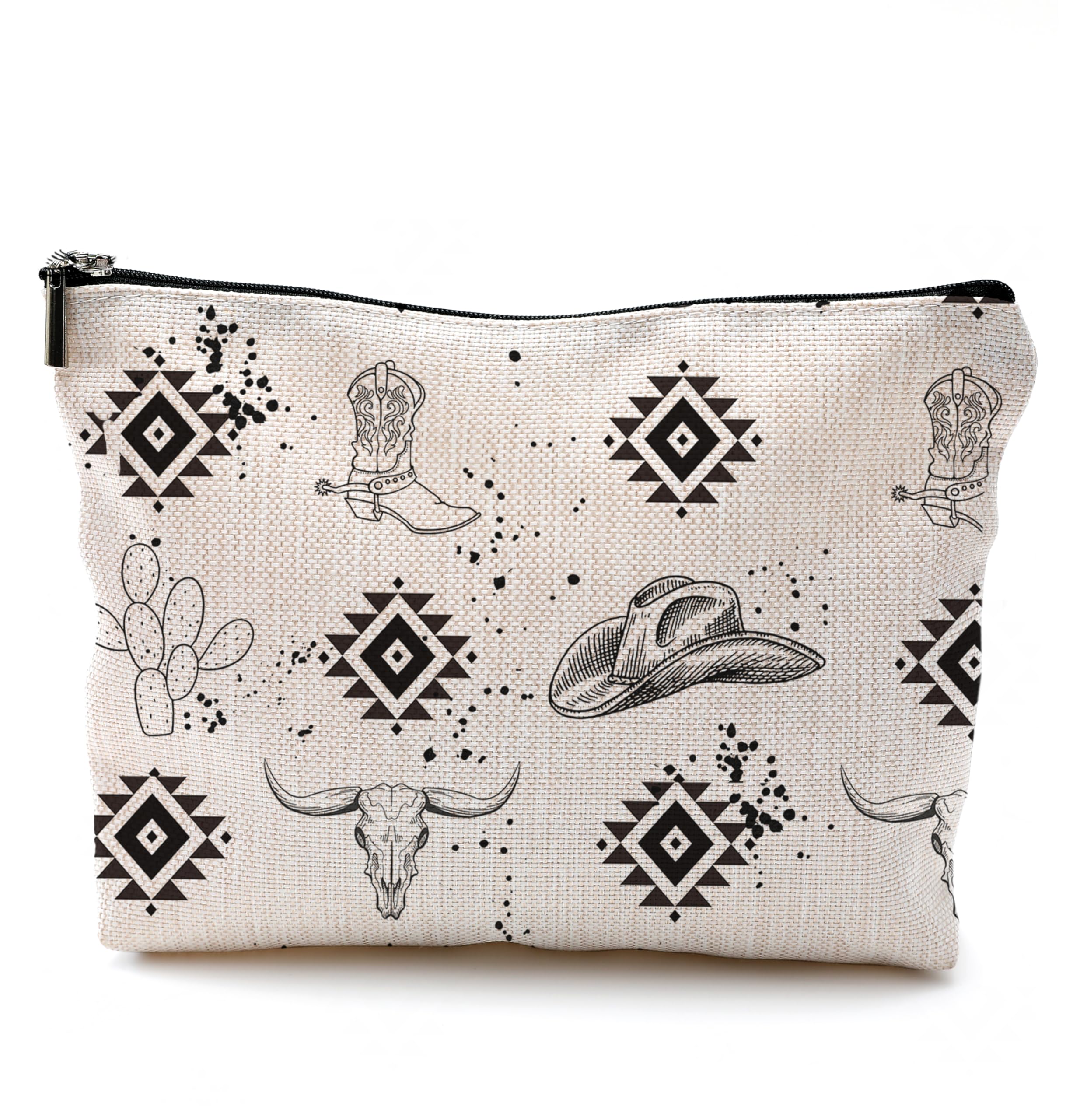 Western Cow Print Makeup Bag for Women - Cute Cowgirl Cosmetic Pouch - Perfect Gift for Birthday, Christmas & Travel Accessories - Great for Makeup Storage, Travel Organizer & Cowgirl Themed Gifts
