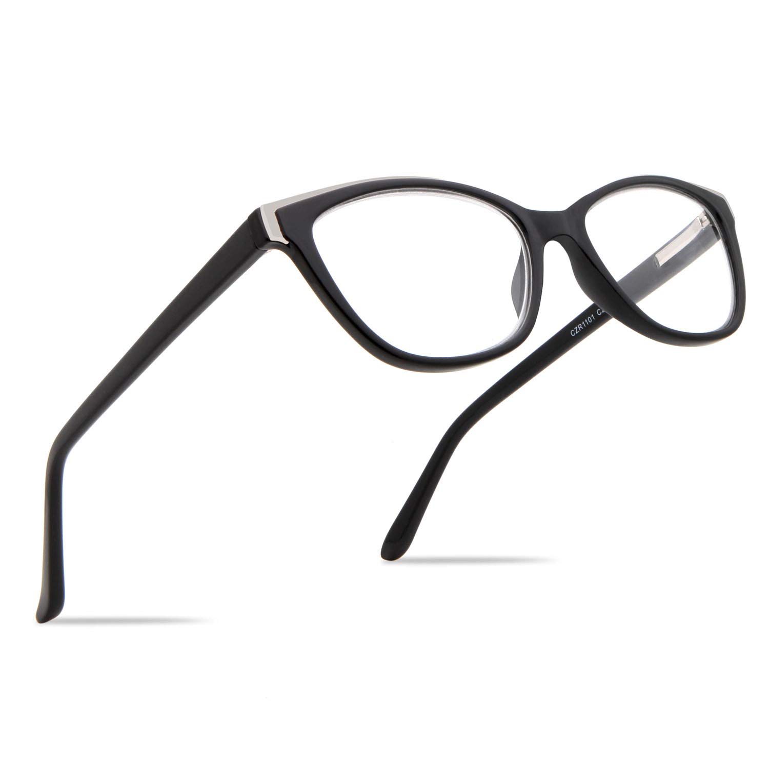 Stylish Women's Cat Eye Reading Glasses - Acetate Frame with Spring Hinge - Fashionable Blue Light Blocking Readers CZR1101 for Work, Reading & Computer Use