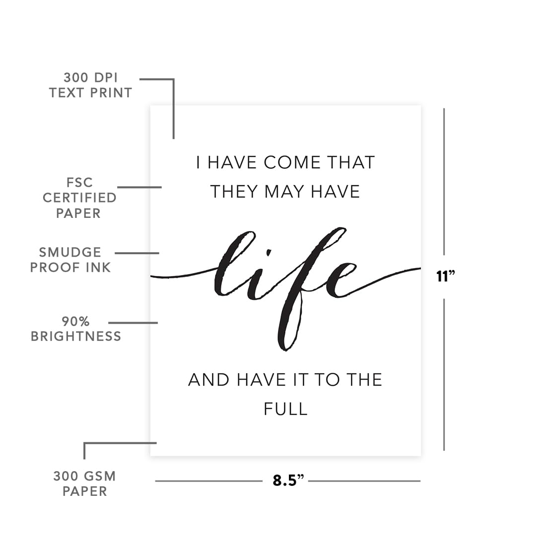 Inspiring John 10:10 Bible Verse Wall Art Print - Unframed Black & White Scripture Poster for Home, Office & Church Decor - Perfect for Christian Gifts & Spiritual Encouragement (1-Pack)