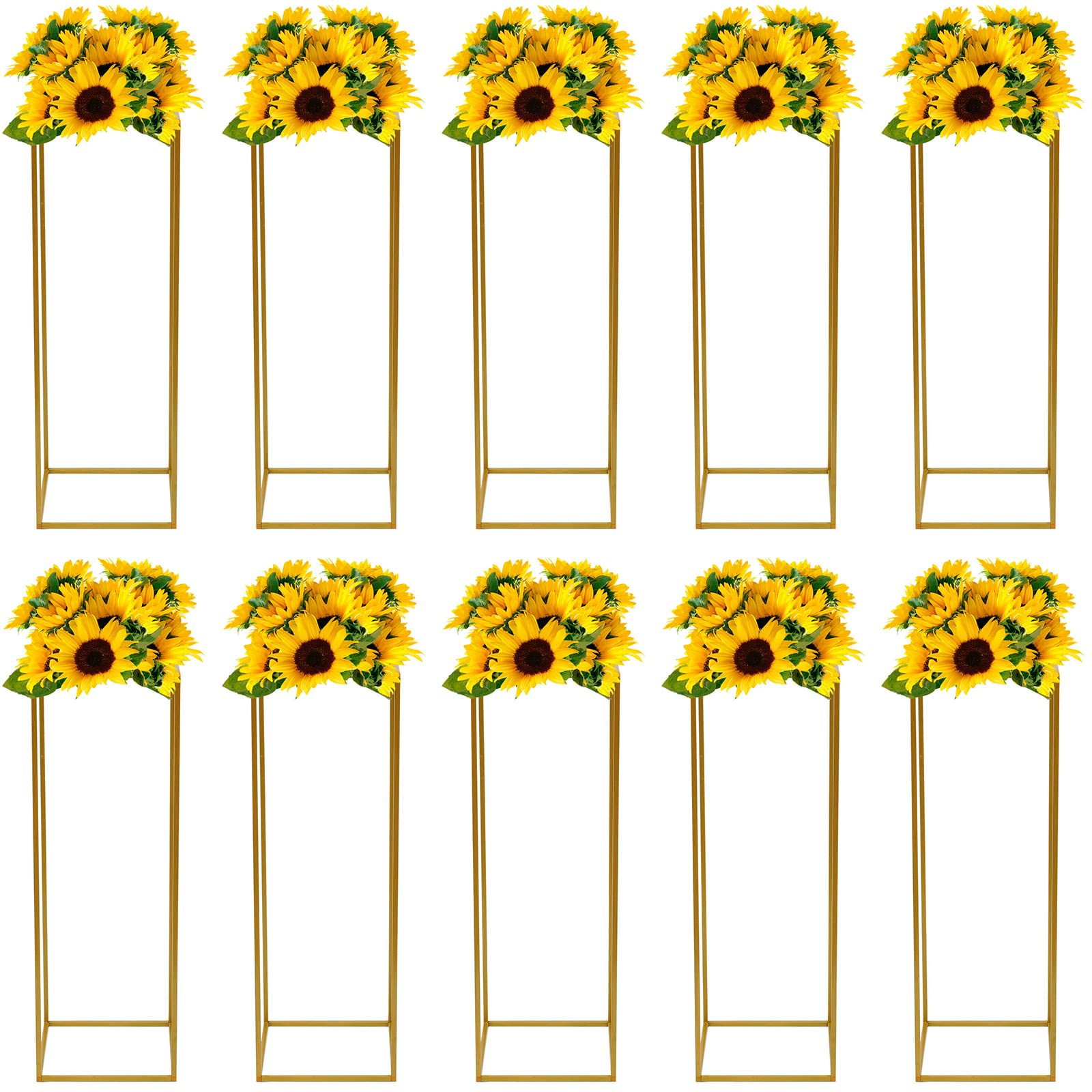 10Pcs Gold Geometric Metal Flower Stands - 31.5in Wedding Vase Column Holders for Bouquet Display, Party & Home Decor - Perfect for Wedding Centerpieces, Reception Decorations and Event Displays