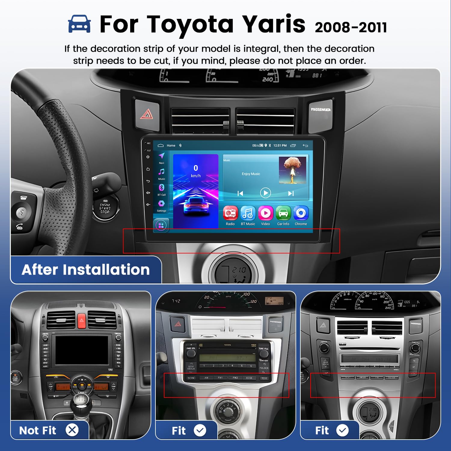 2G+64G Hikity Android 13 Car Stereo for Toyota Yaris 2008-2011 - 9