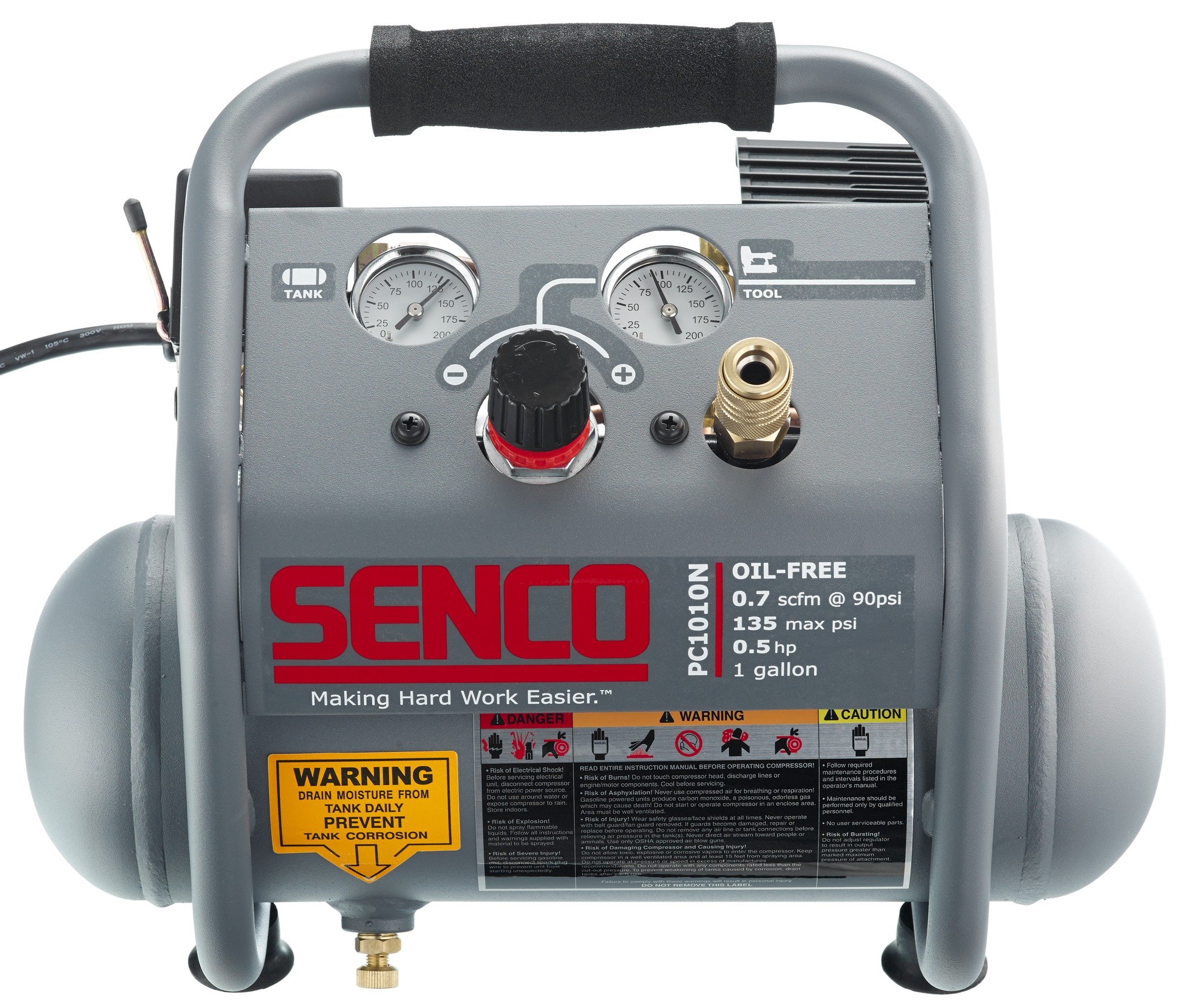 Senco PC1010N 1/2 HP Portable Finish & Trim Nail Gun - Lightweight Hot Dog Compressor for Woodworking & Carpentry | Perfect for Baseboards, Crown Molding & DIY Home Projects (Grey)