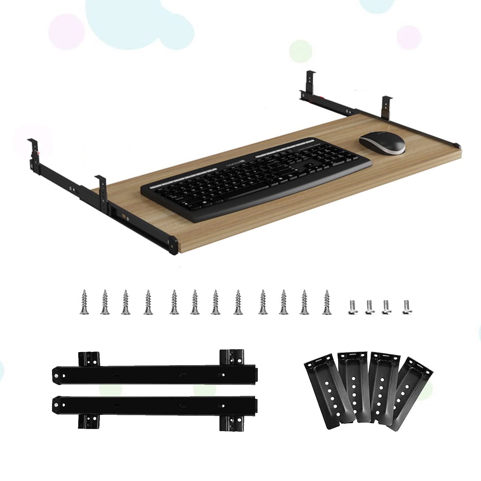 Under Desk Keyboard Tray - 24cm Sliding Drawer with Mouse Storage, Fits 54/60/70x27cm Keyboards - Ergonomic Computer Workspace Solution for Home & Office Desks