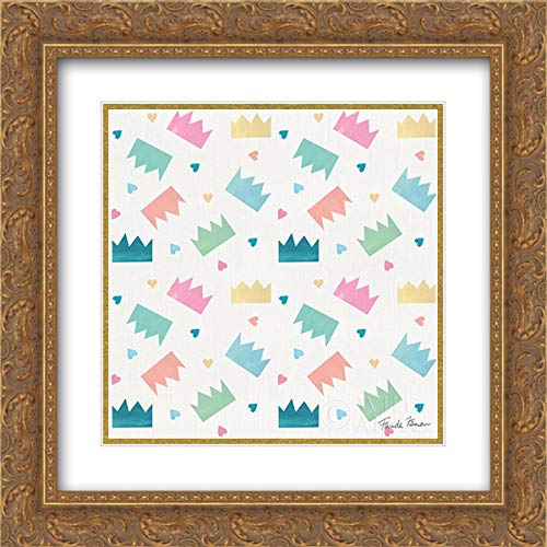 Farida Zaman 'Happy Baby Pattern IV' 15x15 Gold Ornate Framed Art Print with Double Mat - Perfect for Nursery Decor, Baby Shower Gift & Wall Art Display