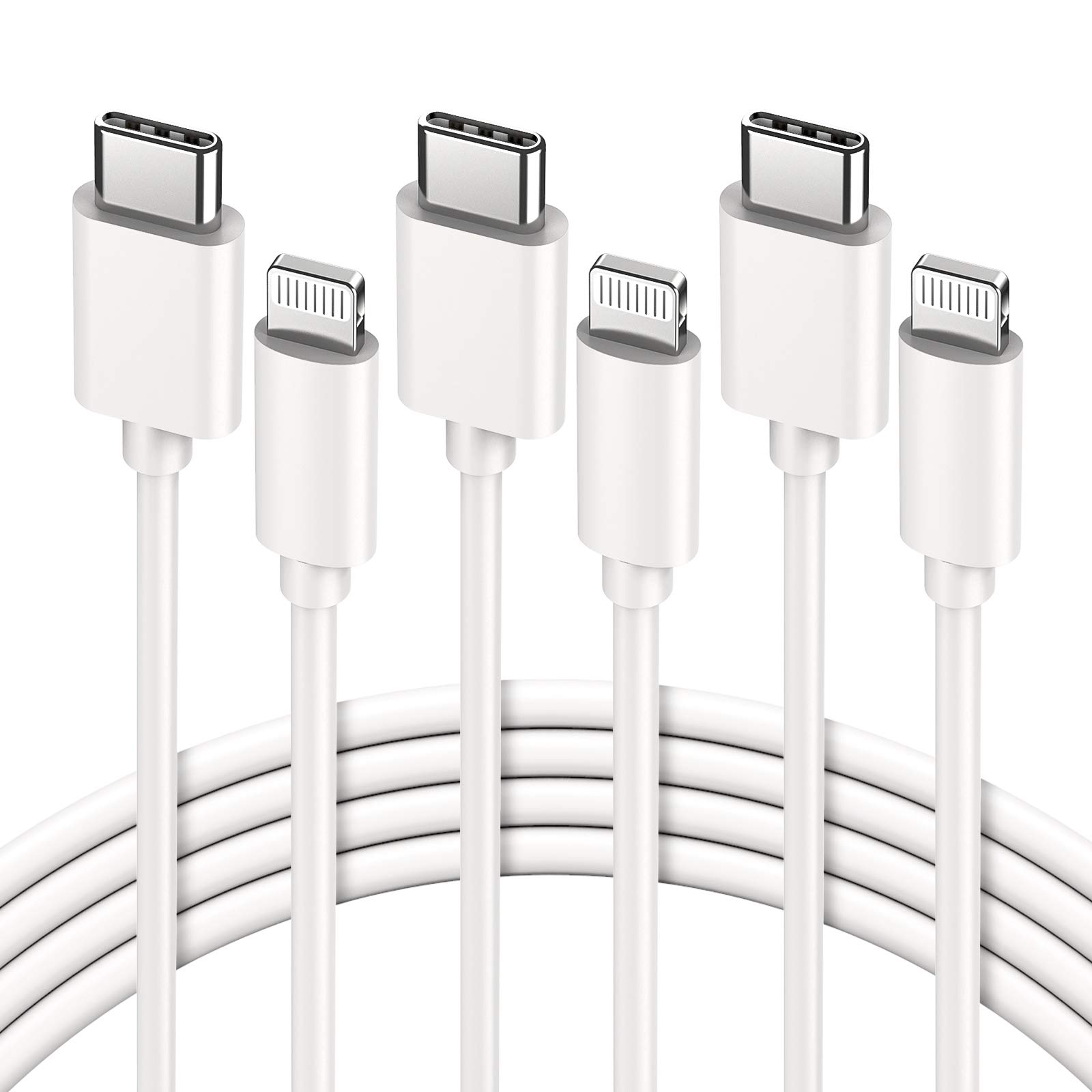 GlobaLink MFi Certified USB C to Lightning Cable 3-Pack (2m) - Fast Charging Cable for iPhone 14/13/12/11/X/8 & AirPods Pro - Durable Type C to Lightning Cable for Home, Office & Travel Charging