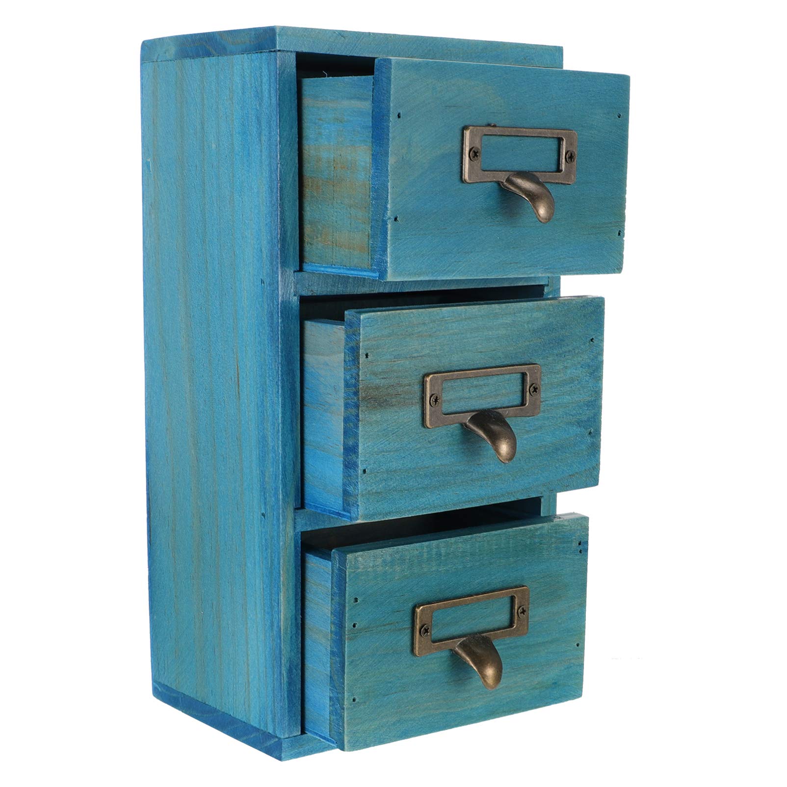 BESPORTBLE 3-Drawer Wooden Desktop Organizer - Solid Wood Tabletop Storage Box with Drawers for Office, Home, or Dorm Organization (Blue) - Perfect for Storing Stationery, Makeup, Jewelry & Small Essentials