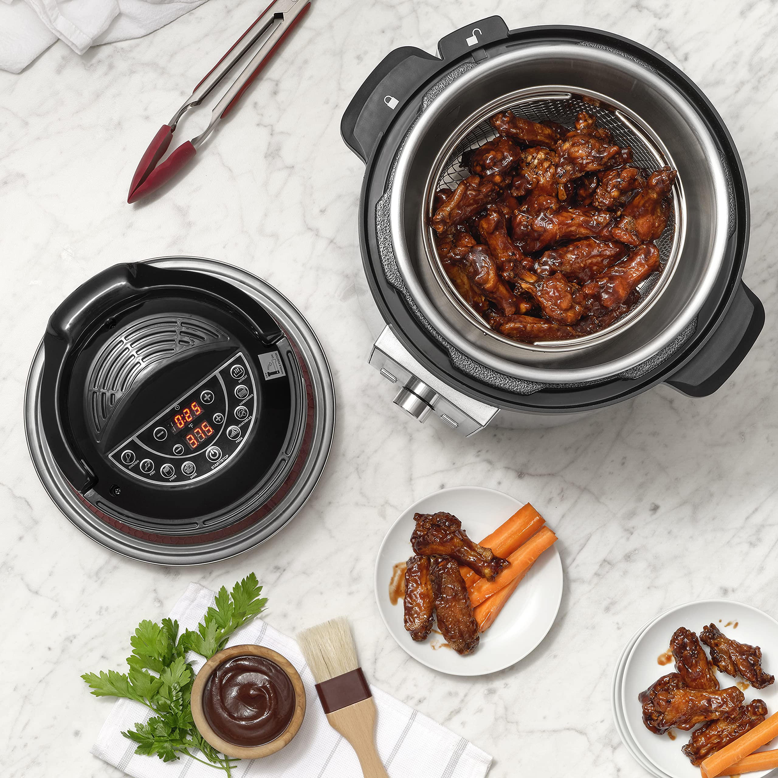Zavor 8-in-1 Air Fryer Lid for 6Qt & 8Qt Stovetop Pressure Cookers - Compatible with Multicookers, Instant Pots & Stock Pots | Includes Stainless Steel Basket, Silicone Mat, Cooking Tongs & Free Recipe eBook | Perfect for Healthy Frying, Roasting & Baking at Home