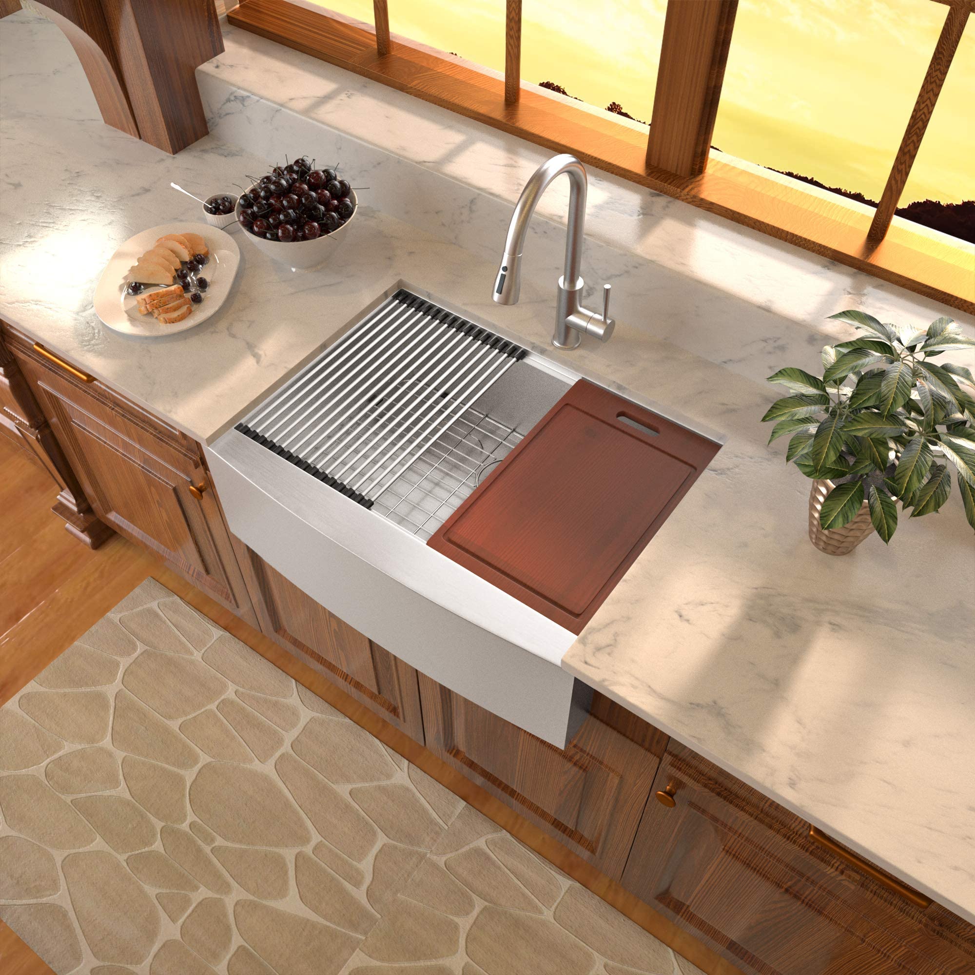 24 Inch Farmhouse Sink - Sarlai 16 Gauge Stainless Steel Apron Front Single Bowl Kitchen Sink with Ledge Workstation | Perfect for Modern Farmhouse, Rustic & Luxury Kitchen Renovations