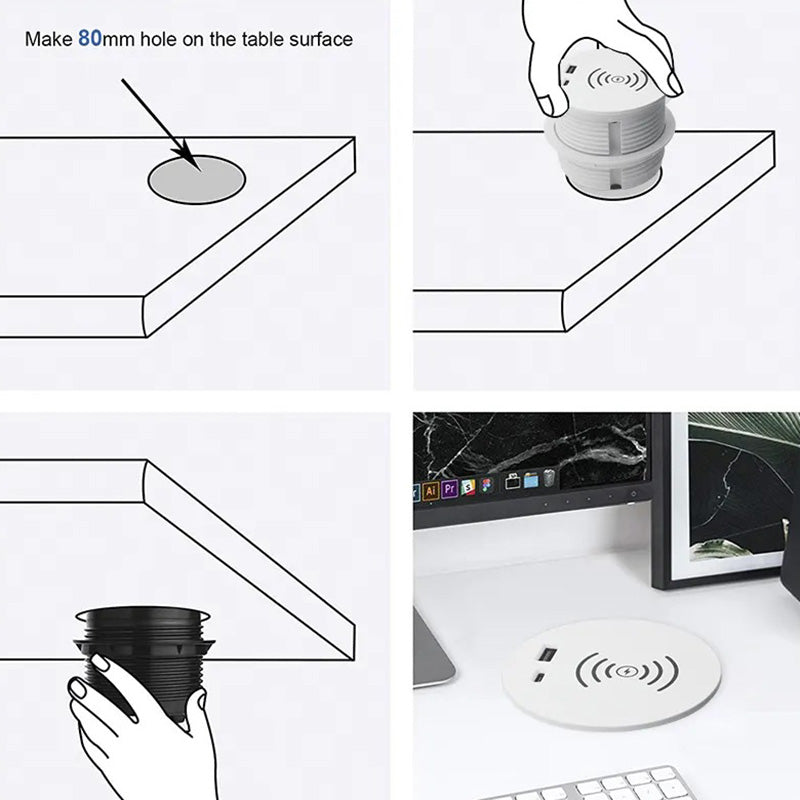 Wireless Charging Dock with USB Cable Management - 9cm Compact Desk Organizer (Black) - Perfect for Office, Home & Workspace Clutter-Free Charging