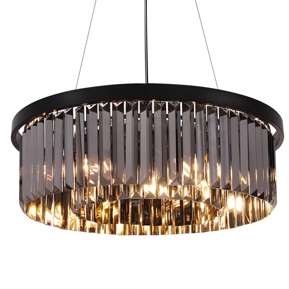 Wellmet 6-Light Crystal Chandelier - Modern Farmhouse Gold Teak Pendant Light Fixture (21.66