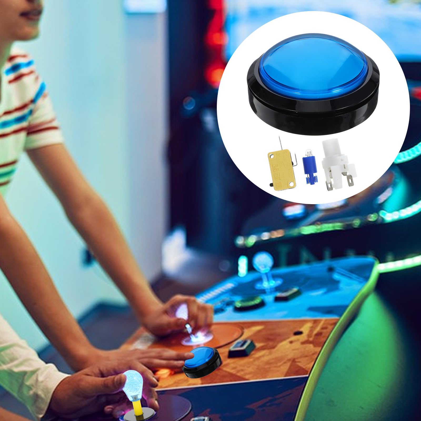 Gadpiparty Answer Buzzer Game Set with LED Lights - 100mm Blue Transponder Buzzers for Family Game Night & Trivia Contests (4-Pack)