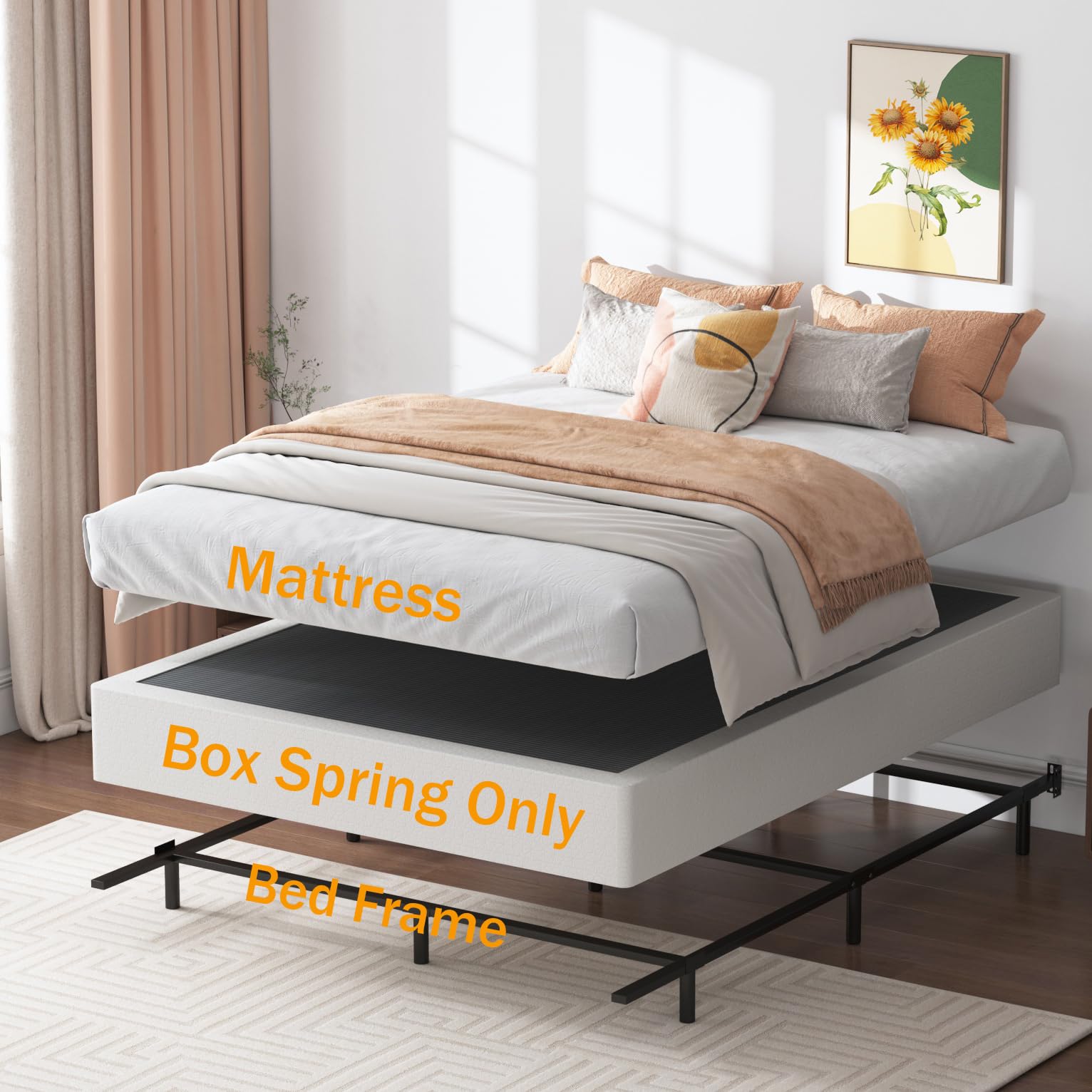 9 Inch Queen Box Spring - High Profile Metal Frame with Fabric Cover, Easy Assembly, 3000 lbs Weight Capacity - Perfect for Queen Beds, Guest Rooms & Dormitories