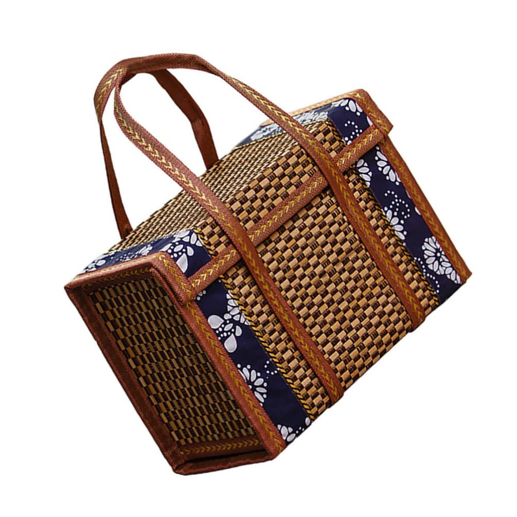 Portable Woven Picnic Basket with Handle & Lid - Handmade Foldable Storage Basket for Groceries, Bread, Fruits & Vegetables | Perfect for Outdoor Picnics, Beach Trips & Farmers Market Shopping