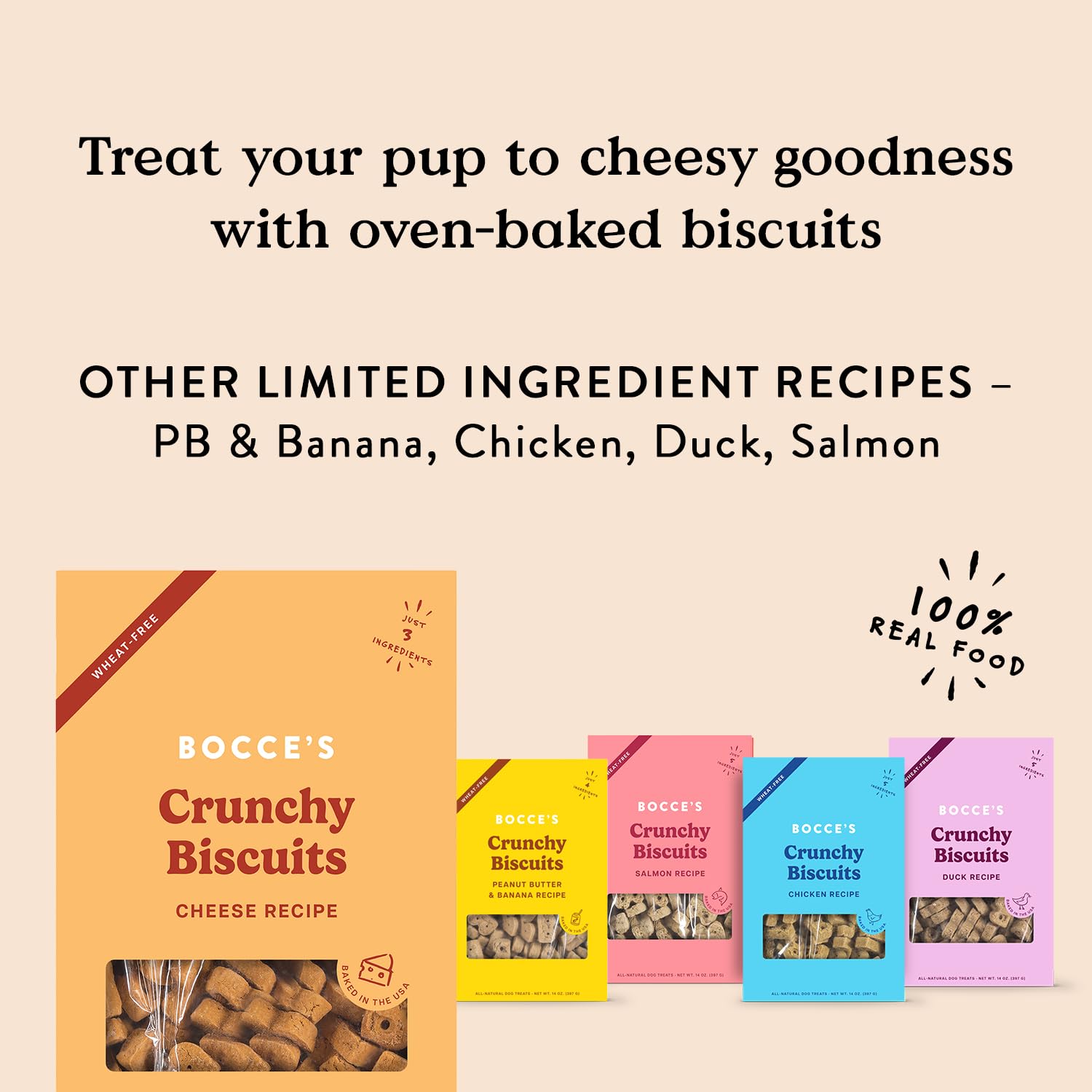 Bocce's Bakery Oven Baked Cheese Dog Treats - Wheat-Free, All-Natural Dog Biscuits Made with Real Ingredients in USA - 14oz - Perfect for Training, Rewards & Dental Health