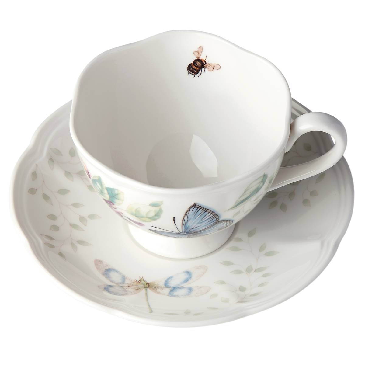 Butterfly Meadow Blue Tea Cup and Saucer Set - Elegant Floral Porcelain Tea Set for Afternoon Tea, Bridal Shower, and Home Decor