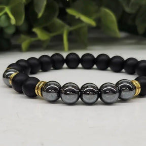 Grounding & Balancing Stretch Bracelet - Black Matte Obsidian & Hematite Stone Beads for Stress Relief, Meditation & Energy Healing | Yoga, Reiki & Spiritual Wellness Accessory