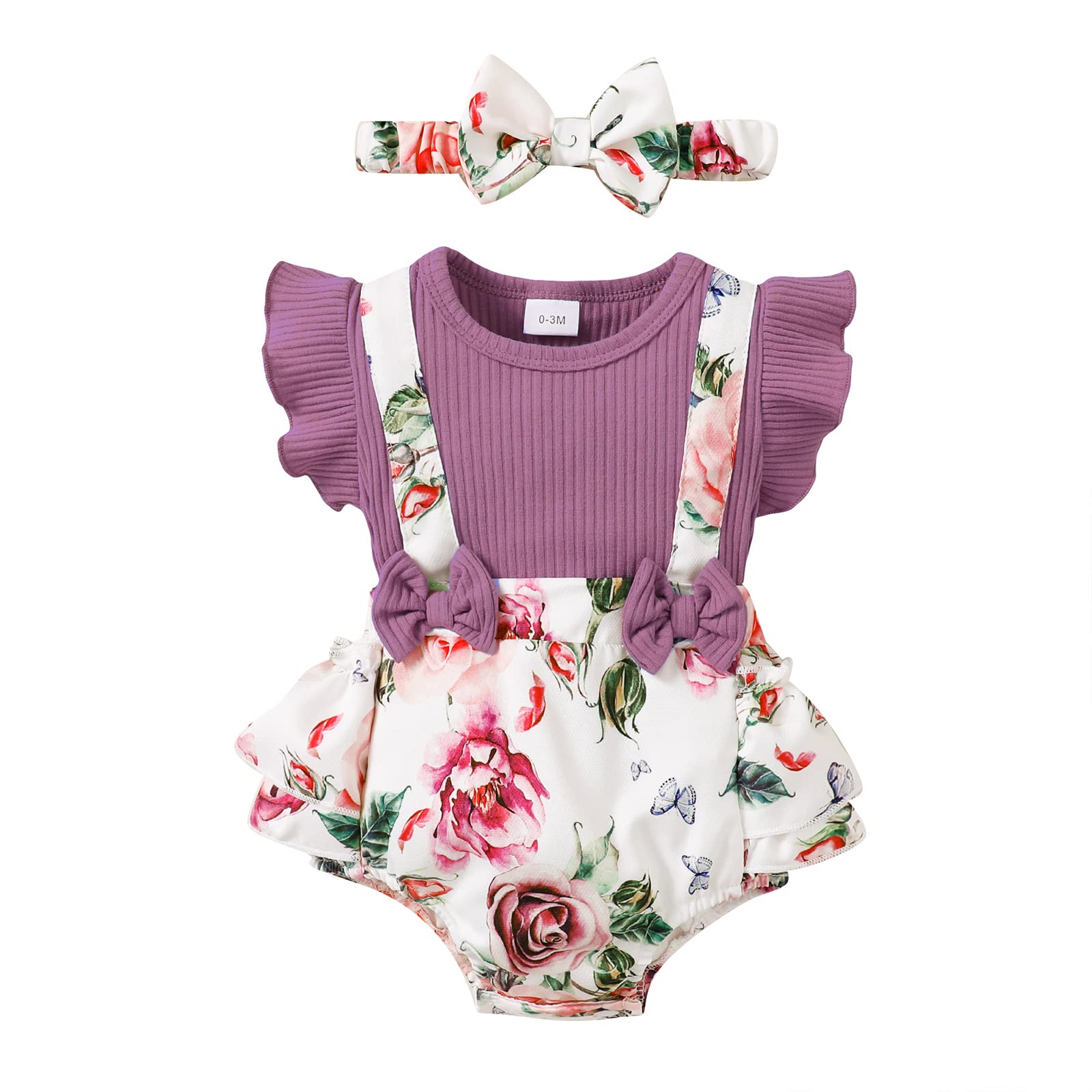 Baby Girl Dresses with Floral Print & Ruffle Sleeves - Cute Fall Outfits for Infant Girls, Adjustable Suspender Skirt | Perfect for Photoshoots, Parties & Special Occasions