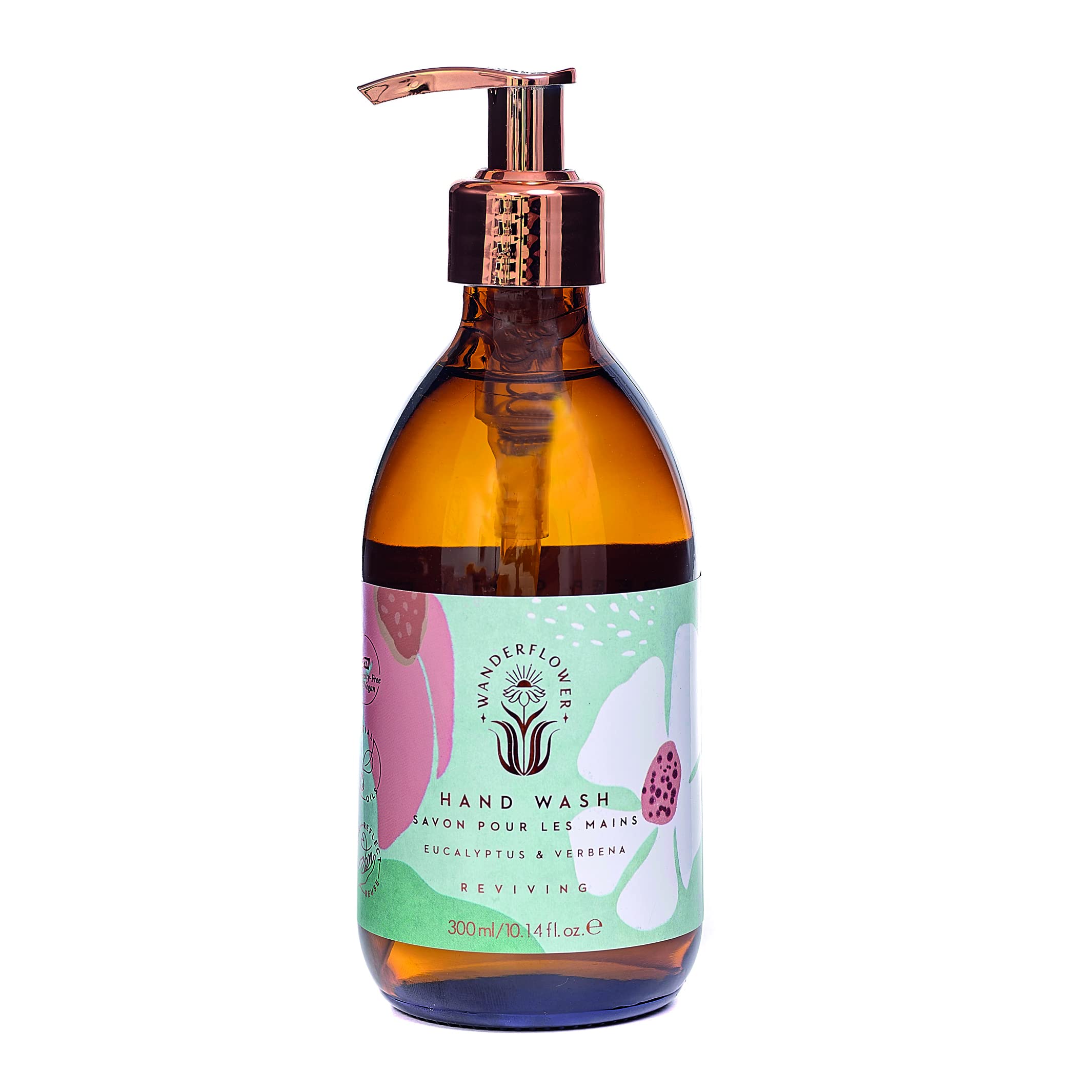 Wanderflower Essential Oil Hand Wash 300ml - Revitalizing Eucalyptus & Verbena Scent | Moisturizing & Antibacterial | Perfect for Bathroom, Kitchen & Office Use