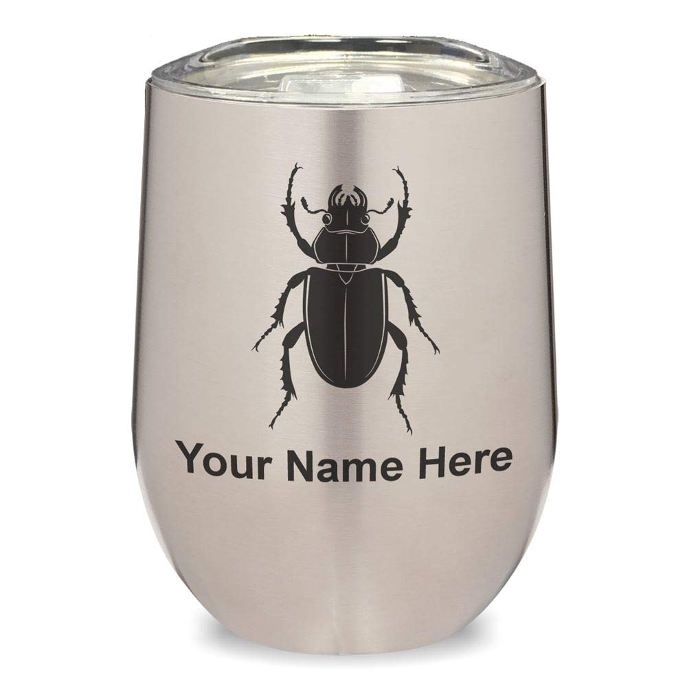 LaserGram Double Wall Insulated Stainless Steel Wine Tumbler with Personalized Engraving - Beetle Design - Keeps Drinks Hot/Cold for Hours - Perfect for Outdoor Picnics, Camping & Home Entertaining