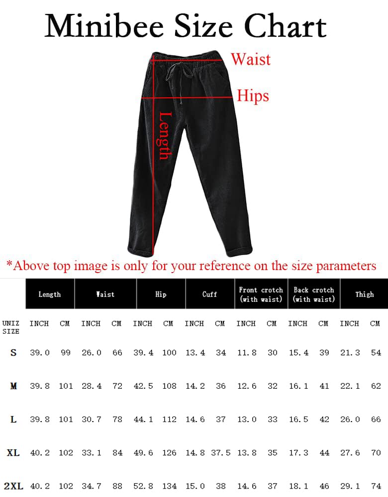 Minibee Women's Corduroy Pants - Stretch Elastic Waist with Drawstring, Soft Cotton Casual Trousers for Lounge, Work & Everyday Wear