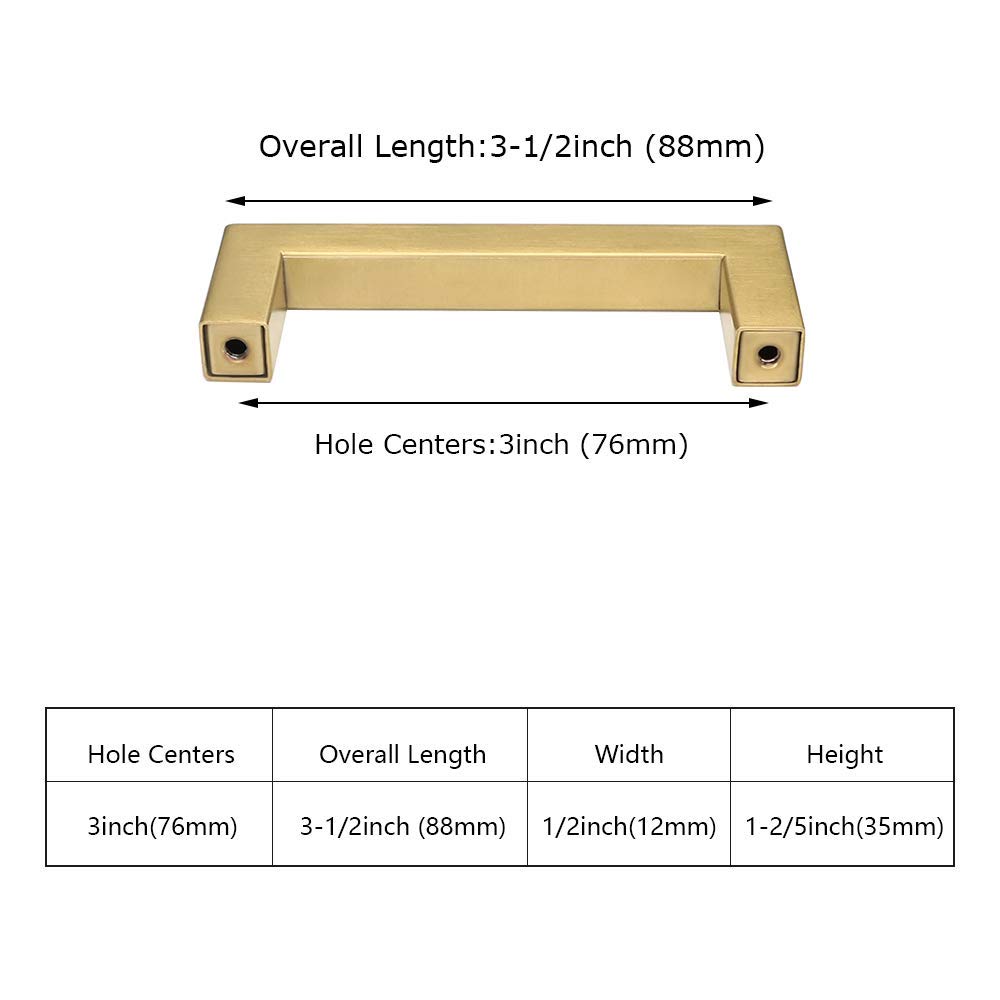 100 Pack Gold Cabinet Pulls 3 Inch Drawer Handles - Stainless Steel Square Kitchen Cabinet Hardware for Modern Home & Office (LSJ12GD) | Perfect for Cabinets, Dressers, Vanities & Furniture Upgrades