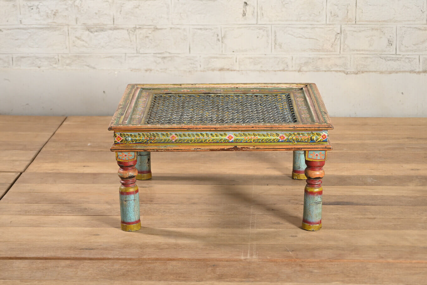 Hand Carved Indian Jali Reclaimed Wood Coffee Table - Rustic Boho Living Room Furniture for Home Decor & Lounge Areas