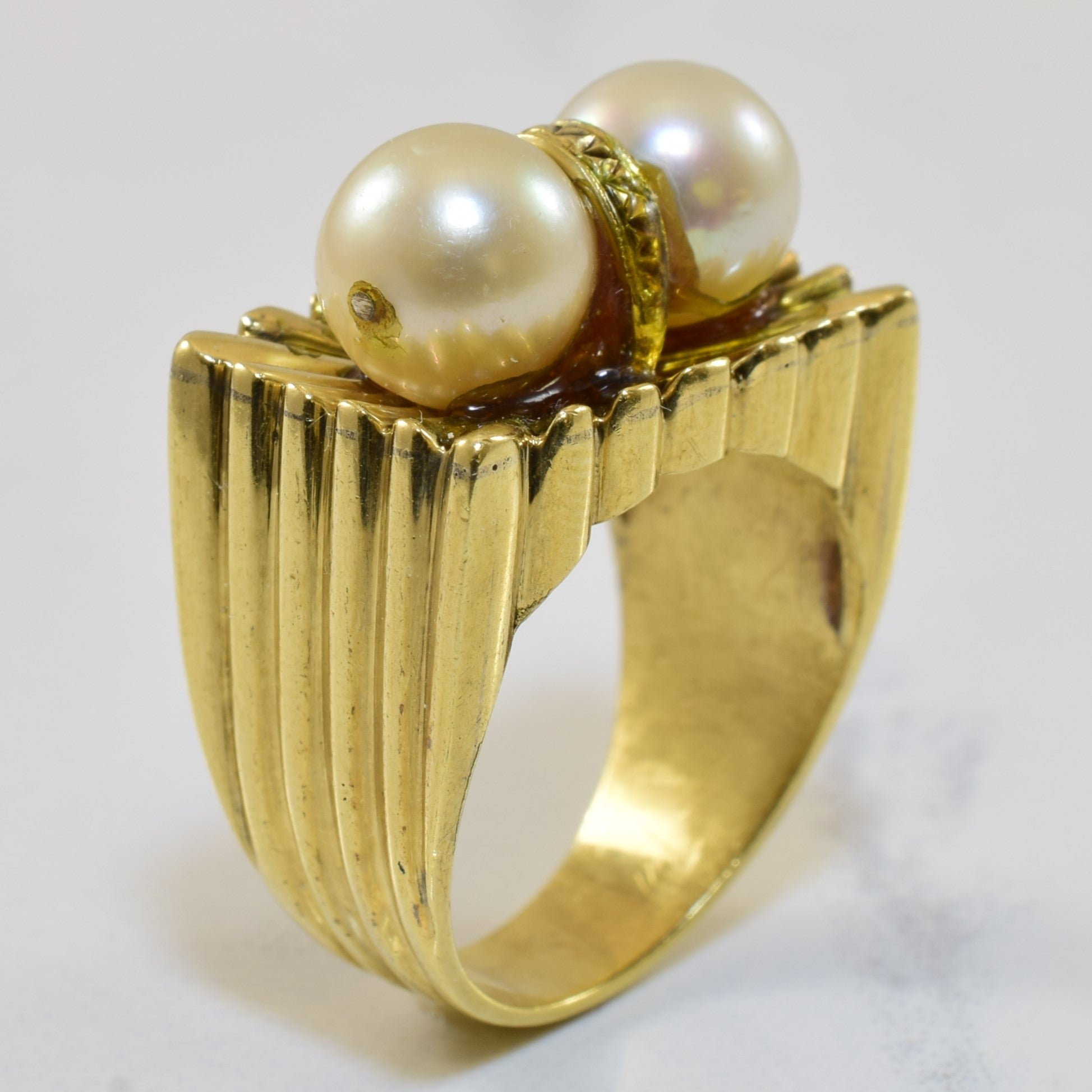 Textured Flat Edge Pearl Ring - 6.60 Carat Total Weight (CTW) - Size 6.25 - Elegant Women's Jewelry for Weddings, Parties & Special Occasions